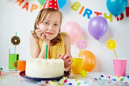 Miniatura 3 de 24 popotes reutilizables con forma de dona y arco iris loco para suministros de fiesta de cumpleaños, decoraciones de fiesta con 2 cepillos de