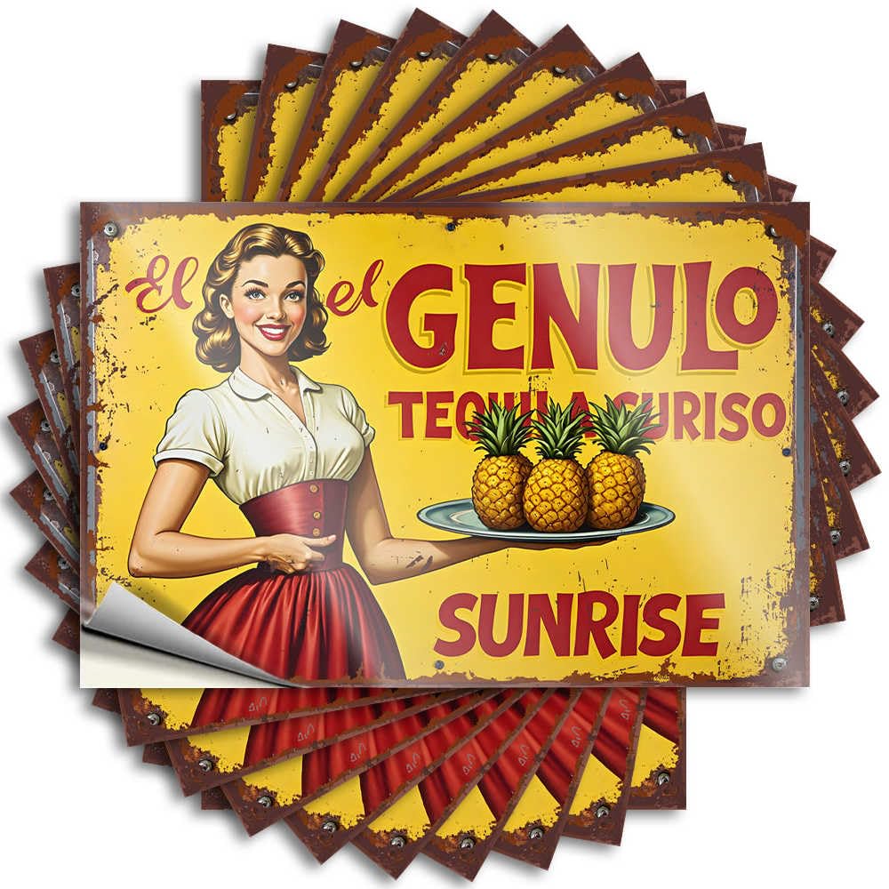 Funny Decor Decal - Aesthetic Man Tumbler Vintage Pineapple Tequila Advertisement with Woman Holding Plate(8X12CM)