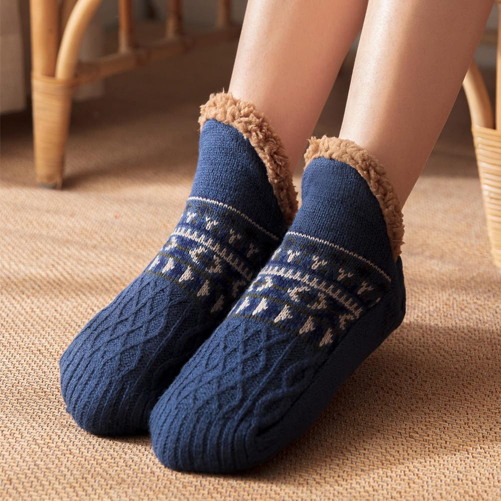 YELAIVP Adult Knitted Slipper Socks - Warm, Cozy, Fuzzy Non Slip Socks for Winter, Sleep, with Grips for Women & Men