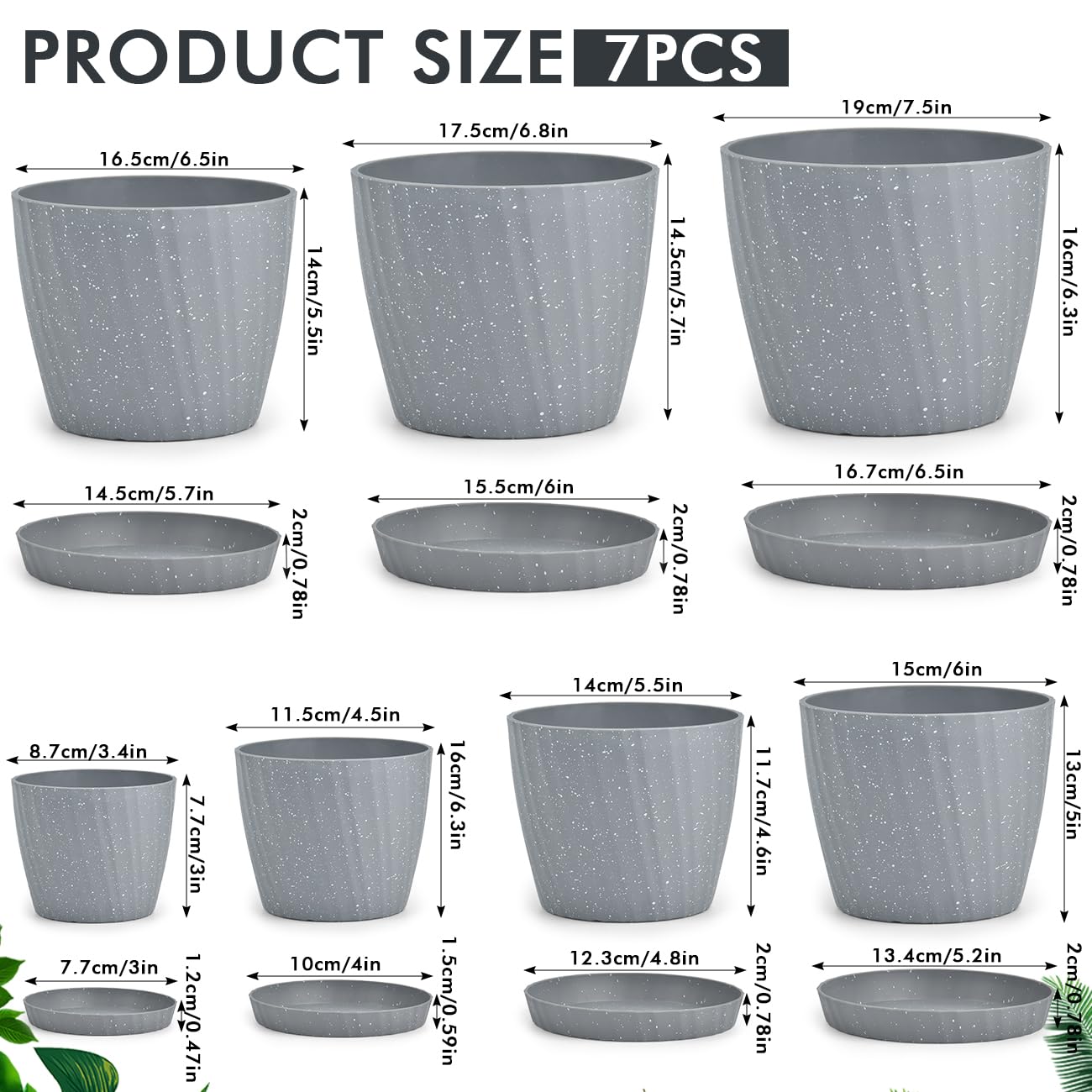 Plant Pots Indoor 7PCS Plastic Plant Pots Plastic Flower Pots Outdoor Self Watering Indoor Plant Pot with Drainage Holes and Tray - Image 2