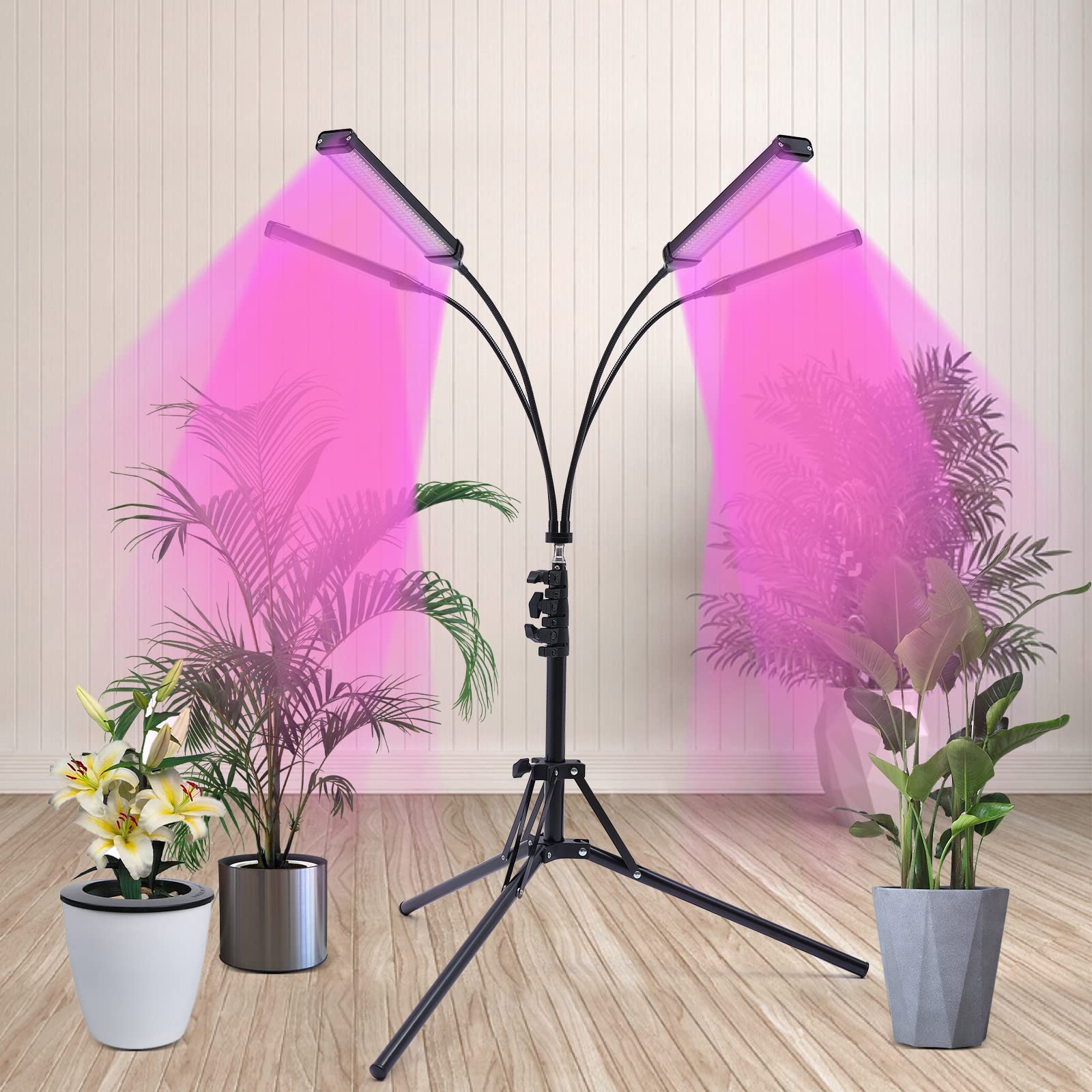 Lampada a 4 teste per piante da interno, luce solare, con clip, per piante e piante