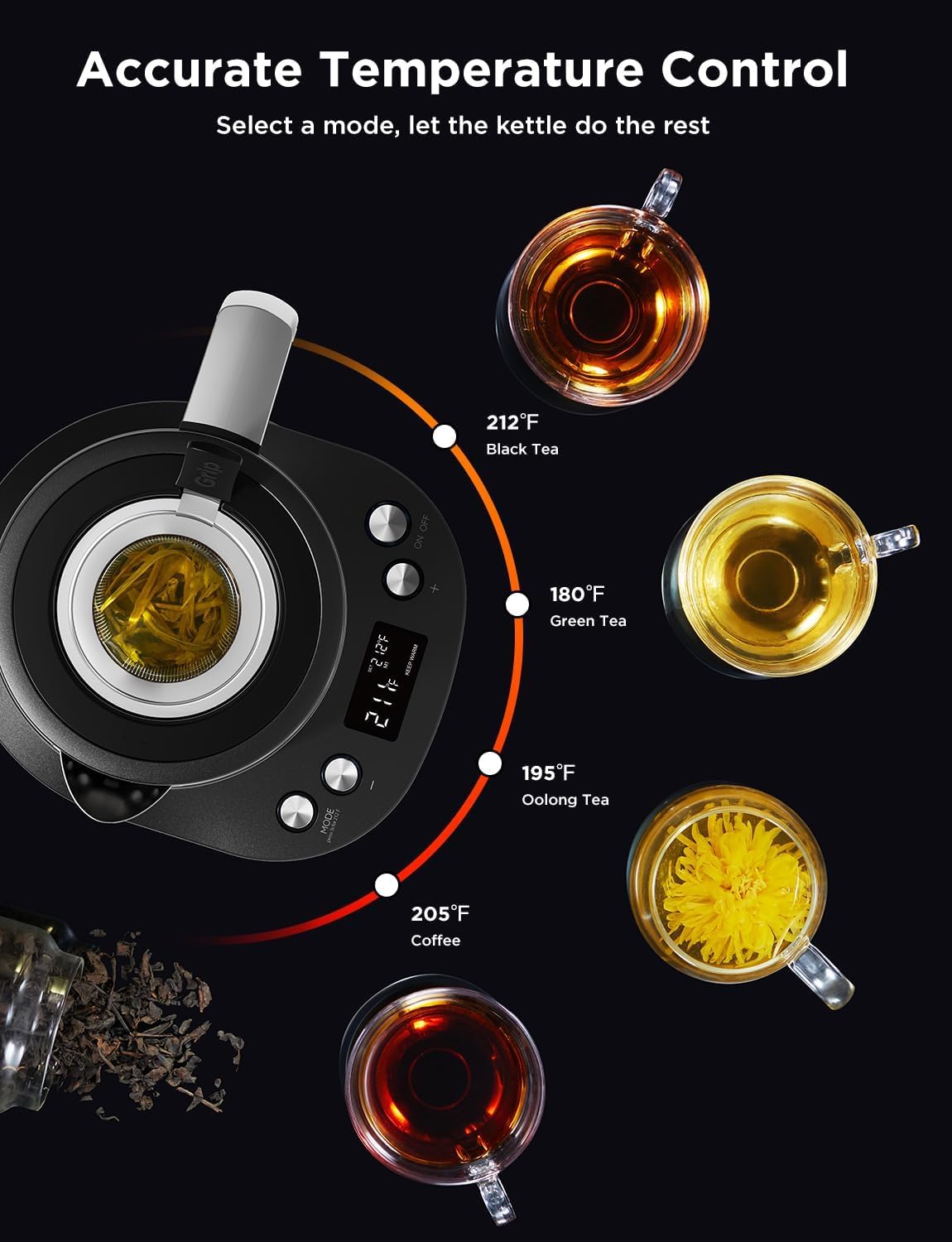 GoveeLife Smart Electric Kettle with Tea Infuser for Loose Leaf, 1.7 L Electric Tea Kettle with Brewing Program, Variable Temperature Control, 2 H Keep Warm & Auto Shut-Off, BPA Free. Black