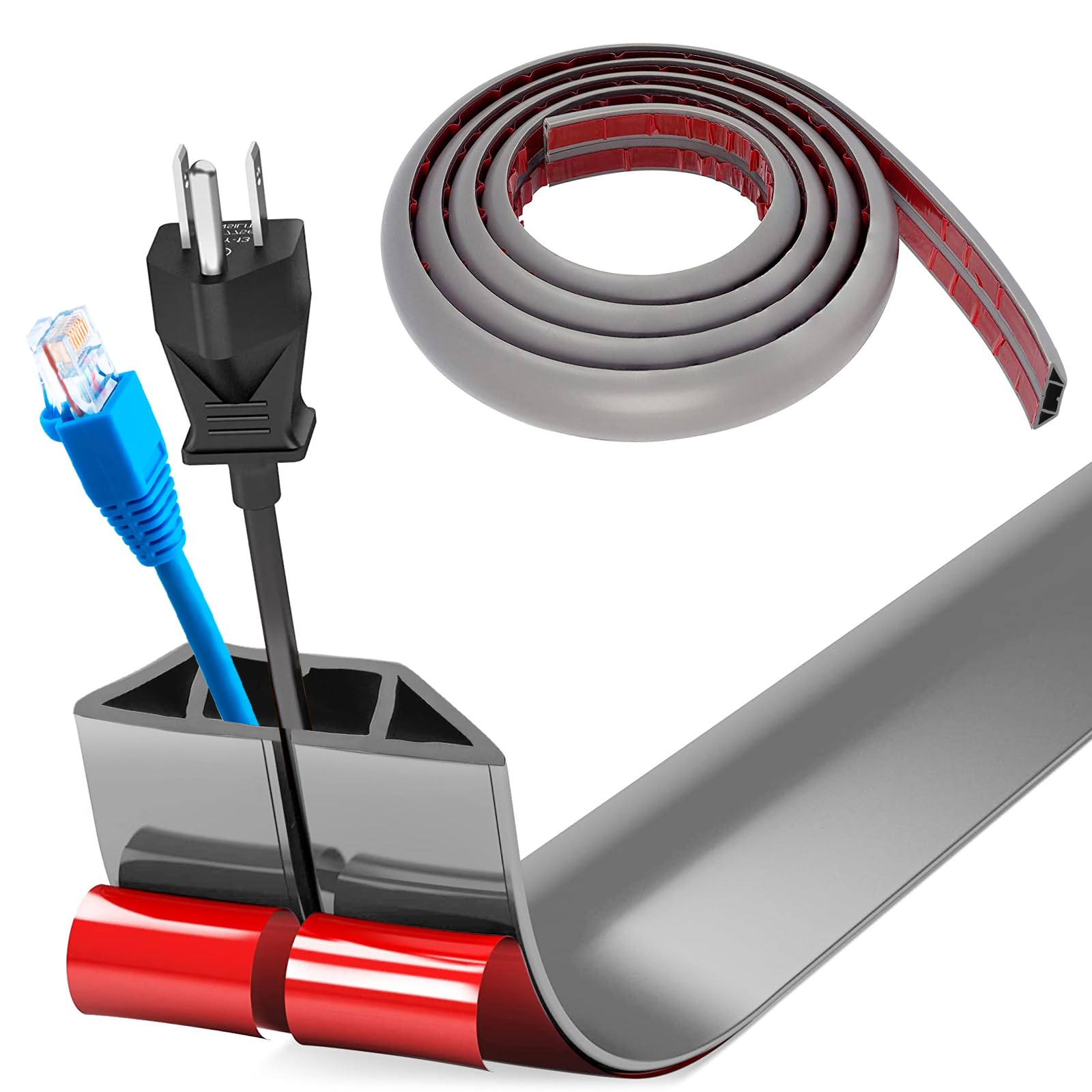 Pasacables Suelo, Canaleta Cables Suelo, 3.0M x2cm Protector de Cables para Suelo, Cubiertas de Suelo para Cables Autoadhesiva Montaje para Todos los Hogar, Oficina, Escuela,Almacén(Blanco-Redondeado) — view 75