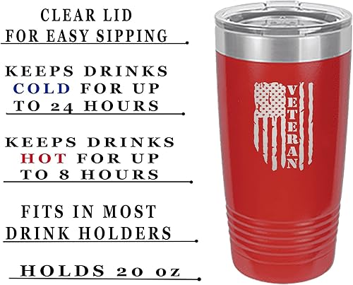 Miniatura 7 de Rogue River Tactical Taza de viaje con tapa aislada al vacío para veterano de la bandera de los Estados Unidos, 20 onzas, regalo militar para