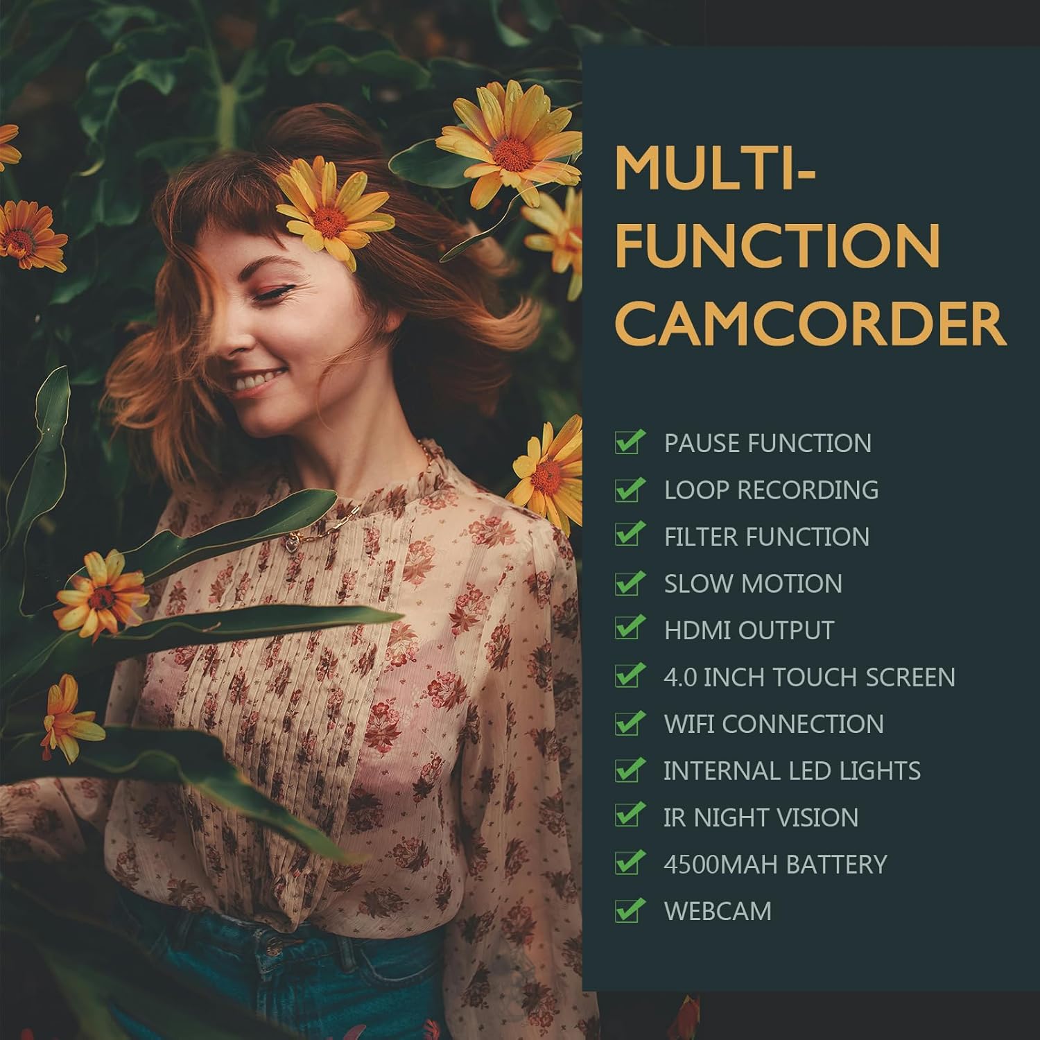 Camcorder 6K Video Camera 64MP 18X Digital Zoom 4.0 Inch Touch Screen IR Night Vision Vlogging Camera for YouTube Video Camera with WiFi, Microphone, Remote Control, 64GB SD Card,Stabilizer