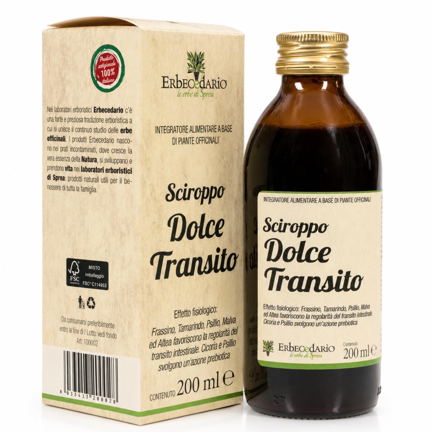 Dolce Transito Sciroppo Lassativo delicato per Stitichezza e Stipsi, Integratore per intestino pigro, Lassativo liquido Sgonfia e Depura l'intestino e favorisce la digestione 1 Flacone in vetro 200ml