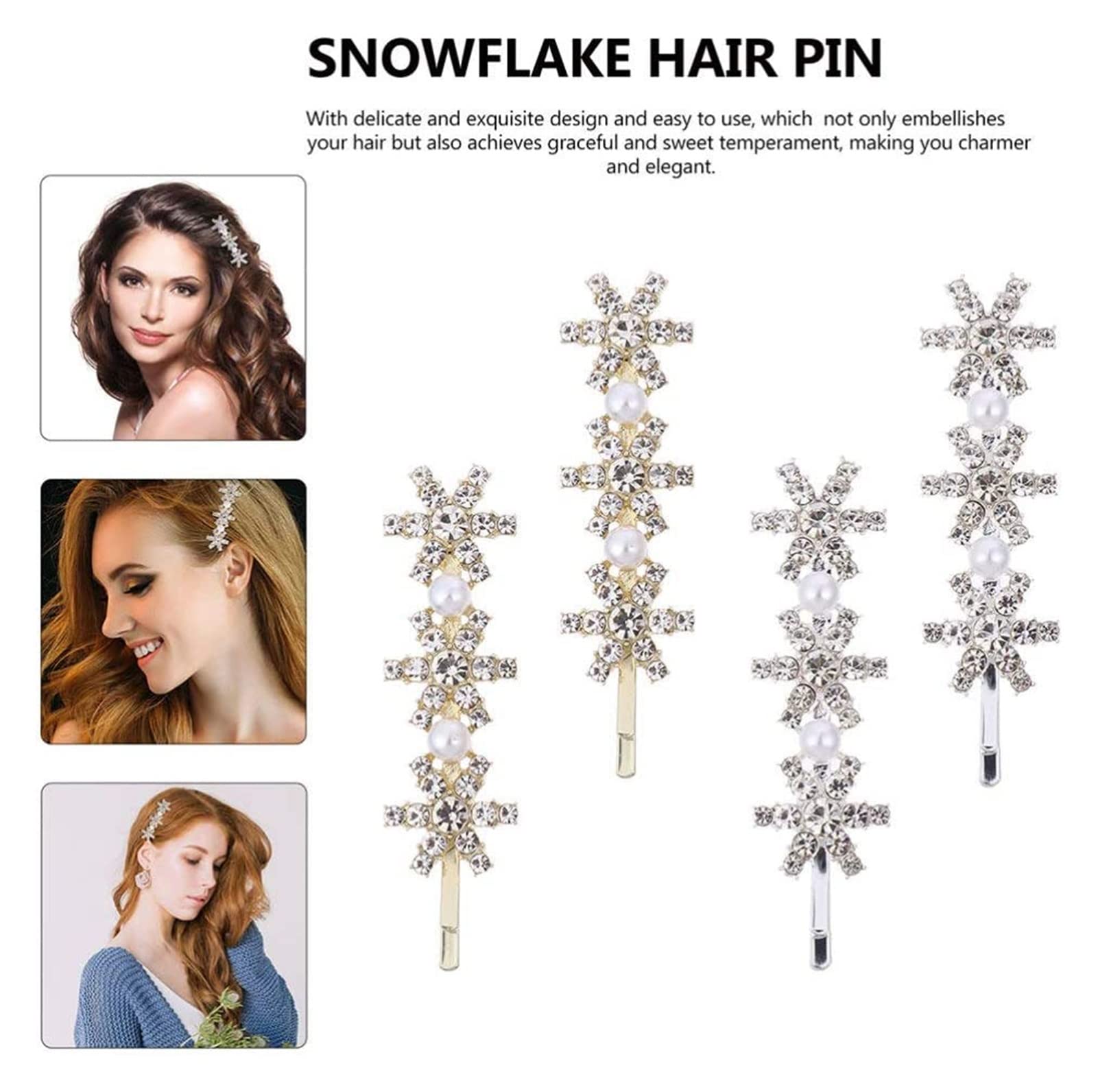Accessori for capelli Sposa Pettine for capelli da sposa Fermagli for capelli in metallo 6 pezzi Fermagli for capelli con strass Lucido Natale Fiocco di neve Barrettes Perle di cristallo Copricapo da