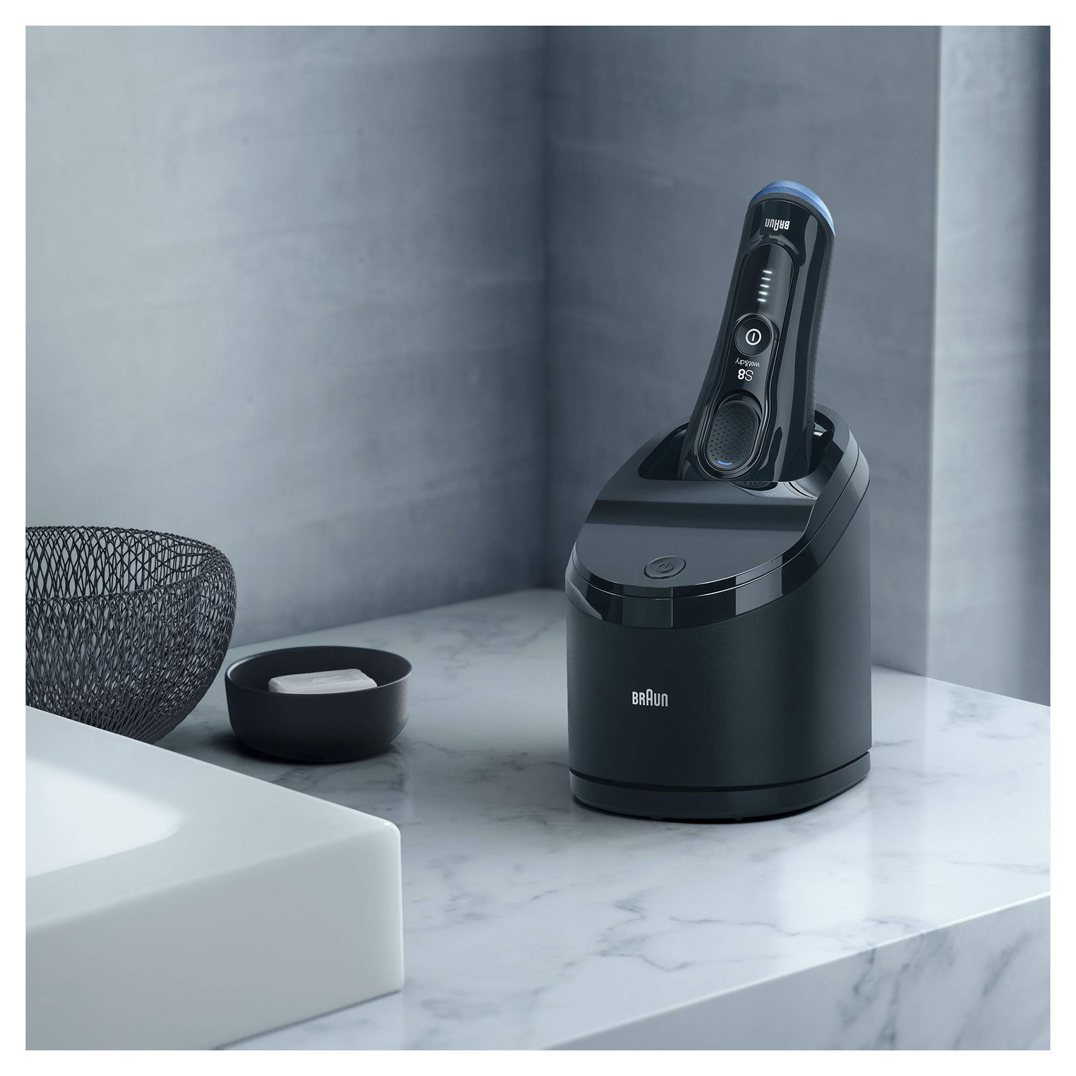 Braun Series 8 8385cc Nouvelle Génération, Rasoir Électrique Barbe Homme, Station Clean&Charge, Étui Tissu, Noir, Idée Cadeau Homme
