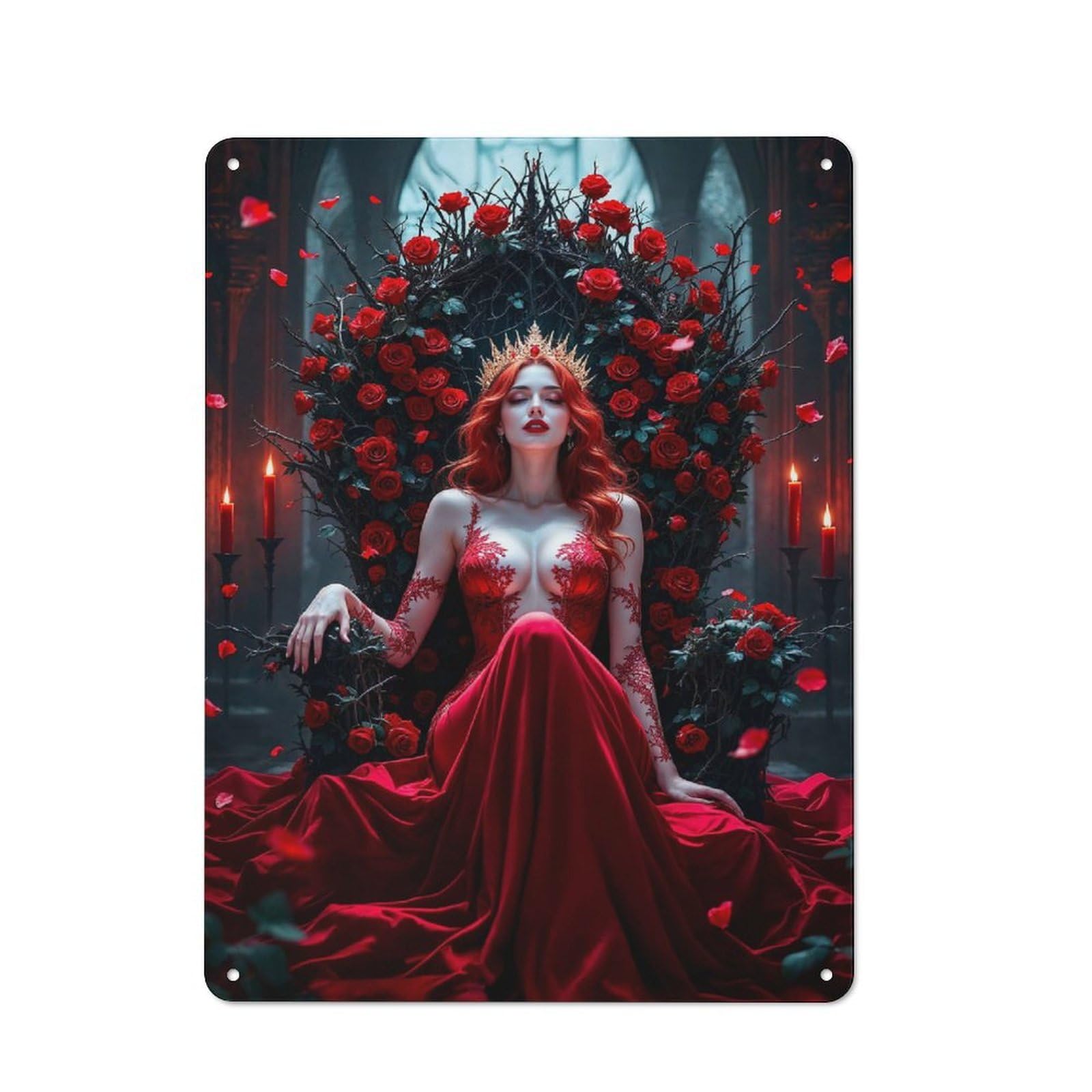 Nostalgic Red Queen on Throne Decorative Tin Sign 40x30cm, Vintage Wall Decor for Lounge, Study, Pub Or Wall Gallery