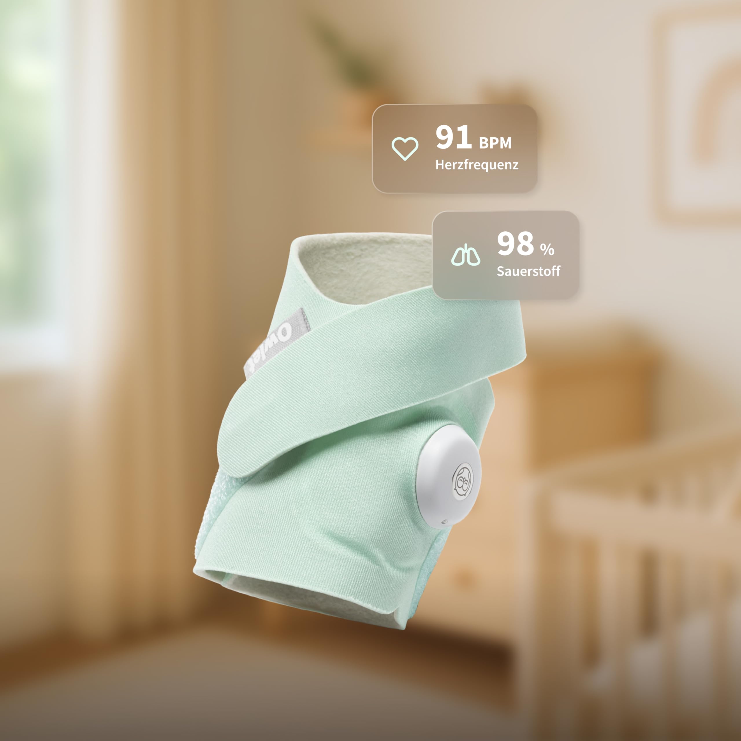 Owlet Dream Sock Mint – Smarte Babyüberwachung mit App, Schlaftracking & Benachrichtigungen 0–18 Monate