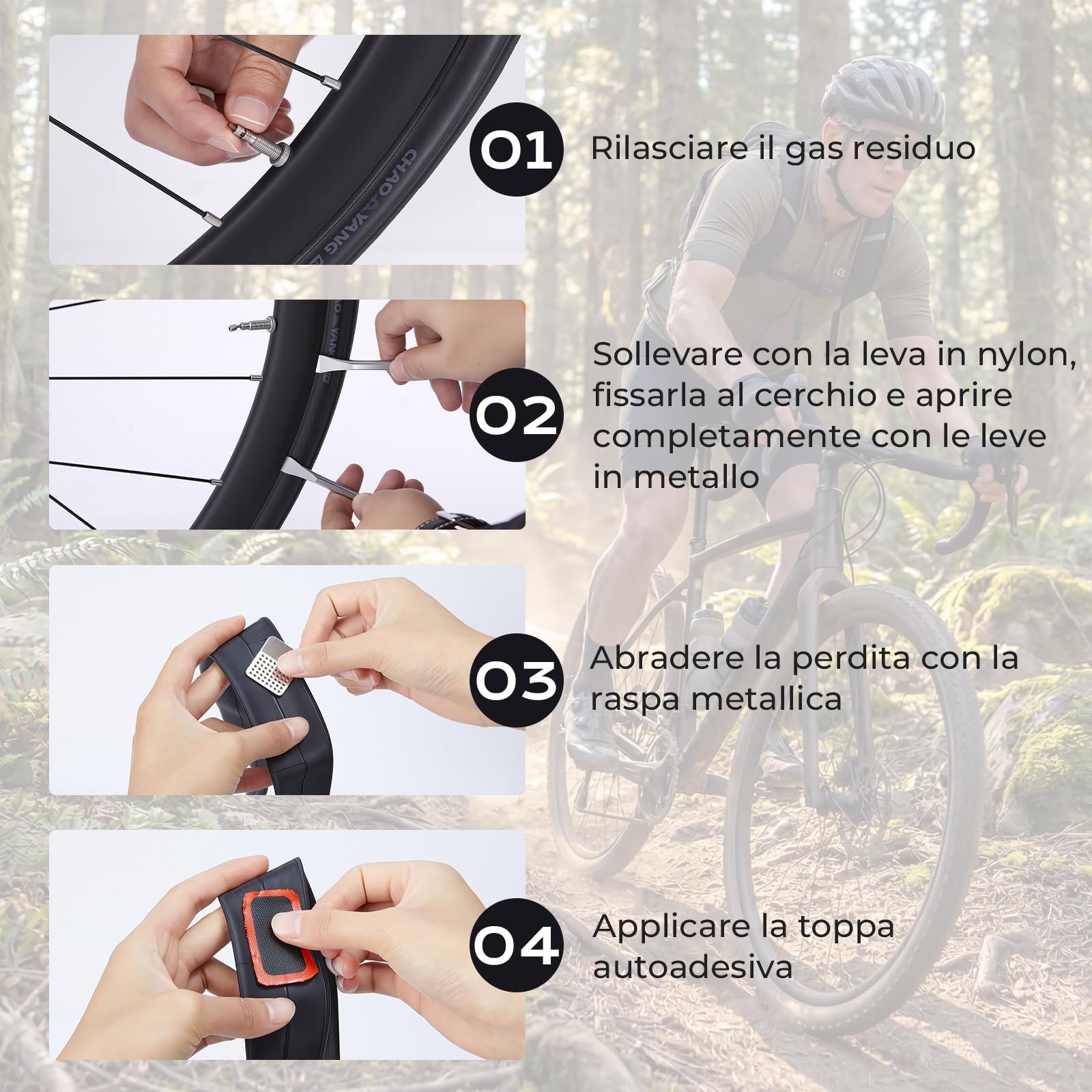 Kit Riparazione per Bici, Kit di Attrezzi per la Riparazione di Bici, Attrezzi Multifunzione per Bicicletta 17 in 1, Kit Riparazione Camera d'aria Bici per MTB, Strada