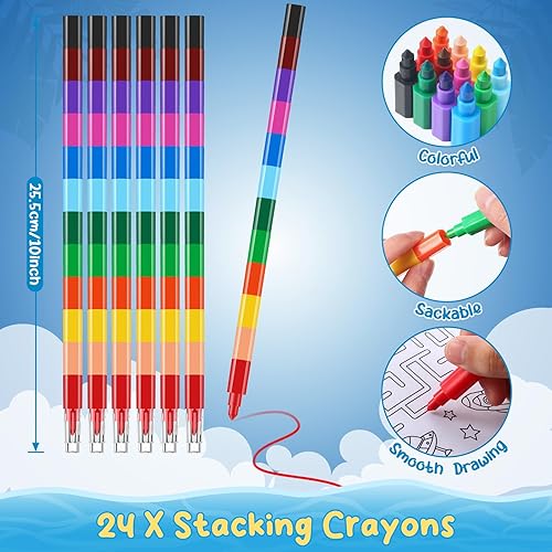 Miniatura 3 de BenLouis 24 mini libros para colorear del espacio exterior para niños con 24 crayones apilables, regalos de fiesta de astronautas, libros de