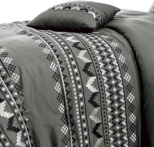 Miniatura 4 de WPM WORLD PRODUCTS MART Juego de edredón de 7 piezas con diseño de nativos americanos del suroeste del oeste, color gris, blanco, multicolor,