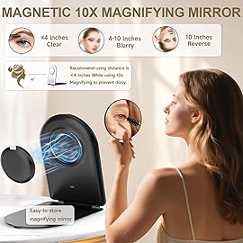 Mocado Travel Makeup Mirror with Light, 1x/10x Magnifying Mirror with Light, 3 Colors Lighted Magnifying Mirror, 2000mAh Rechargeable Lighted Makeup Mirror, Memory Function (Arched-Black)