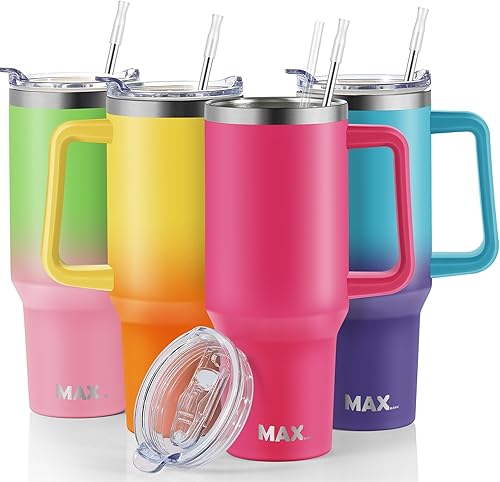 Miniatura 1 de MaxBase - Vaso de 1.18 L, asa y tapa para popote, reutilizable, acero inoxidable, mantiene las bebidas frías hasta por 34 horas, 100 % a prueba de
