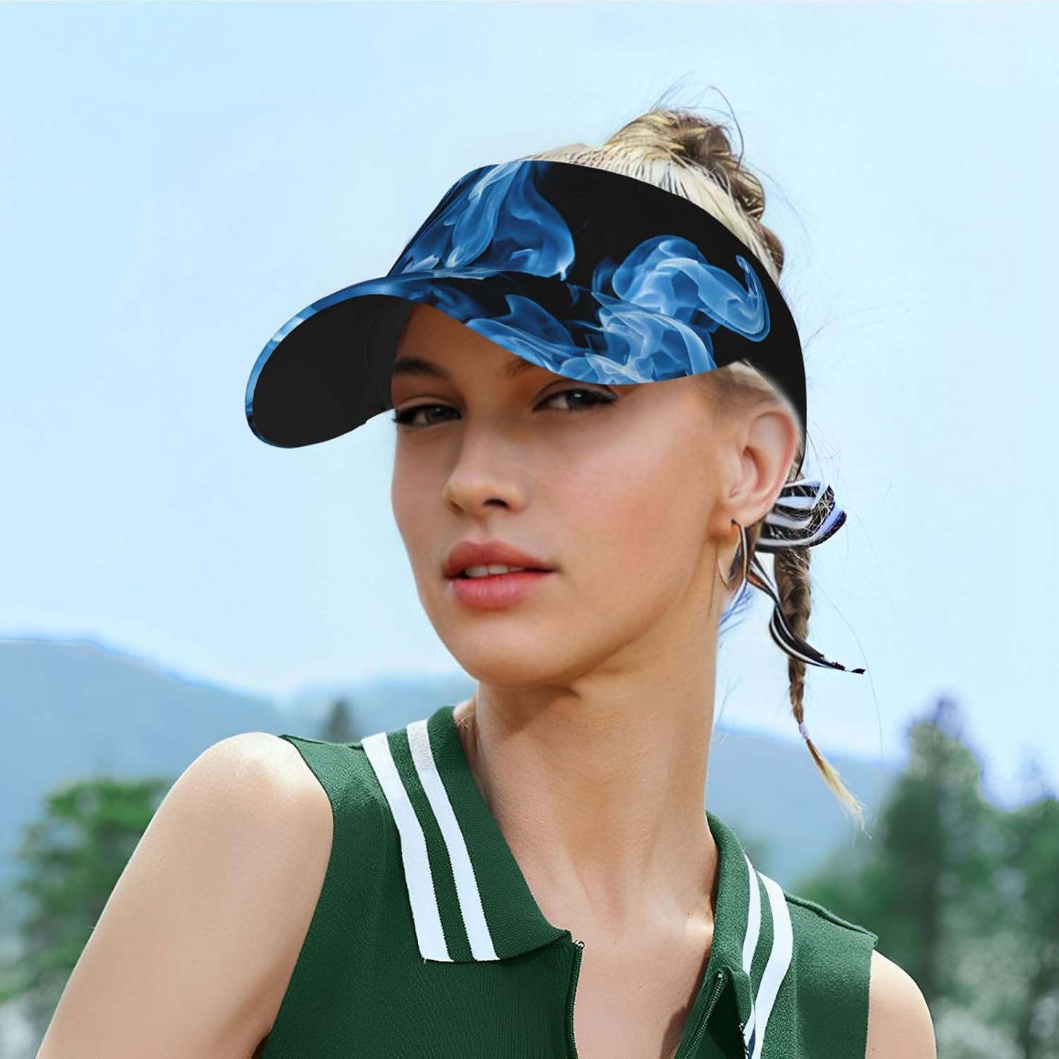 (Blue Flame) Adult Sun Visor Hat Adjustable Open Top Sports Cap Breathable for Men Women Beach Vacation Essentials
