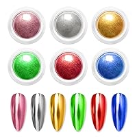 Vista 22 de 6 tarros de polvo de uñas cromado, juego de polvos de uñas con efecto cromado, polvo brillante con brillo para uñas con efecto espejo mágico