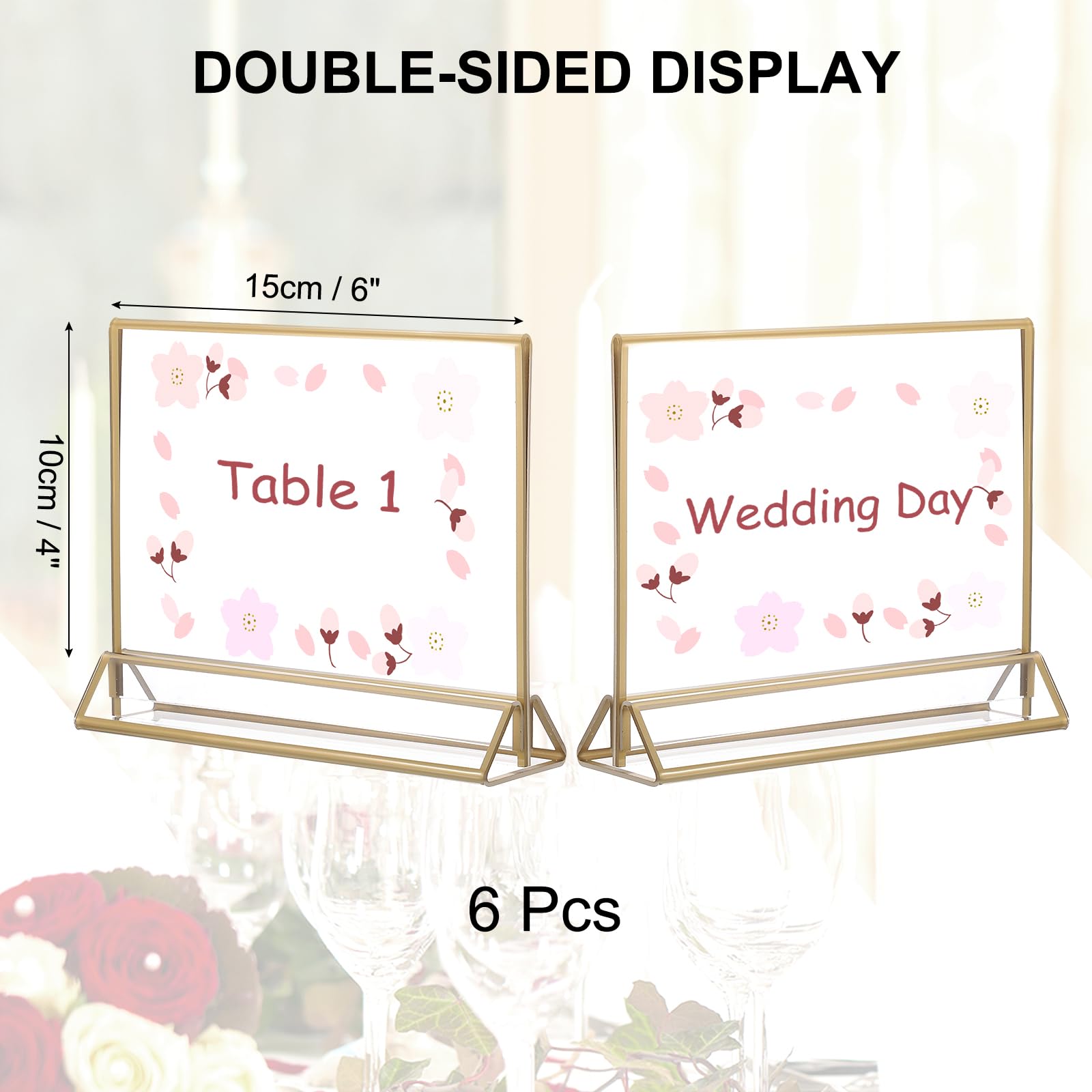 PATIKIL 4x6 Inch Clear Acrylic Sign Holder, 6 Packs Table Menu Stands Silver Borders Double Sided Picture Frames for Wedding Reception, Table Numbers, Party