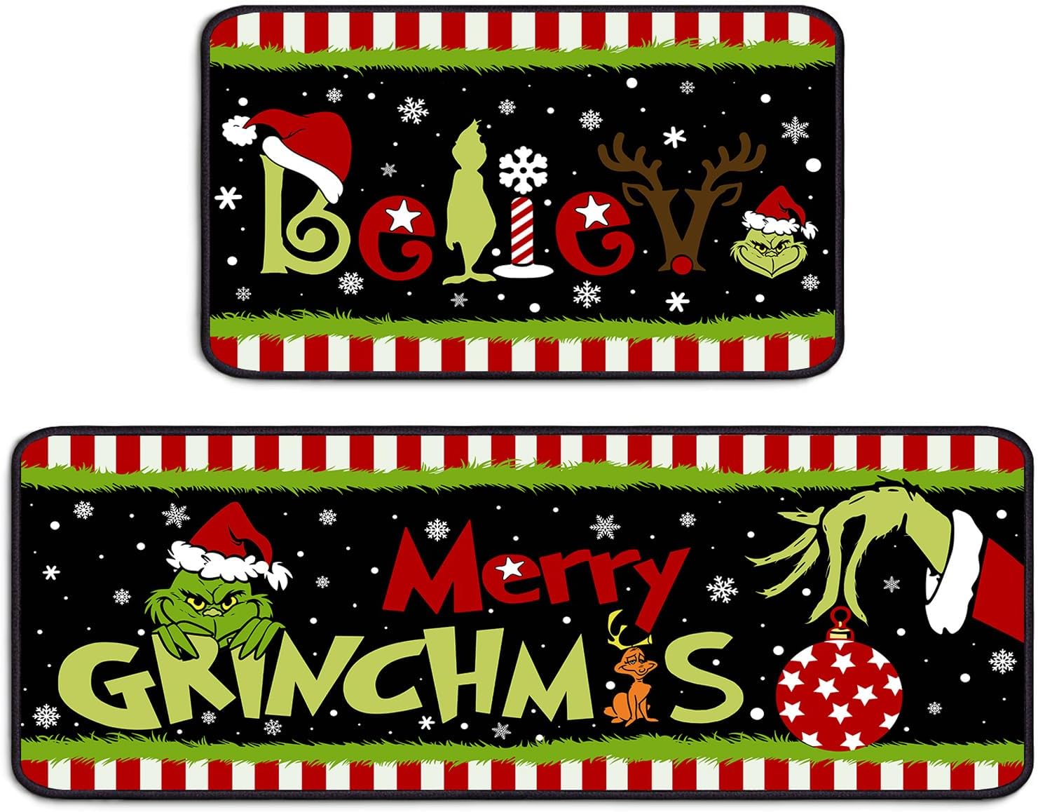 Ideasonna Believe Merry Grinchmas Kitchen Rugs Christmas