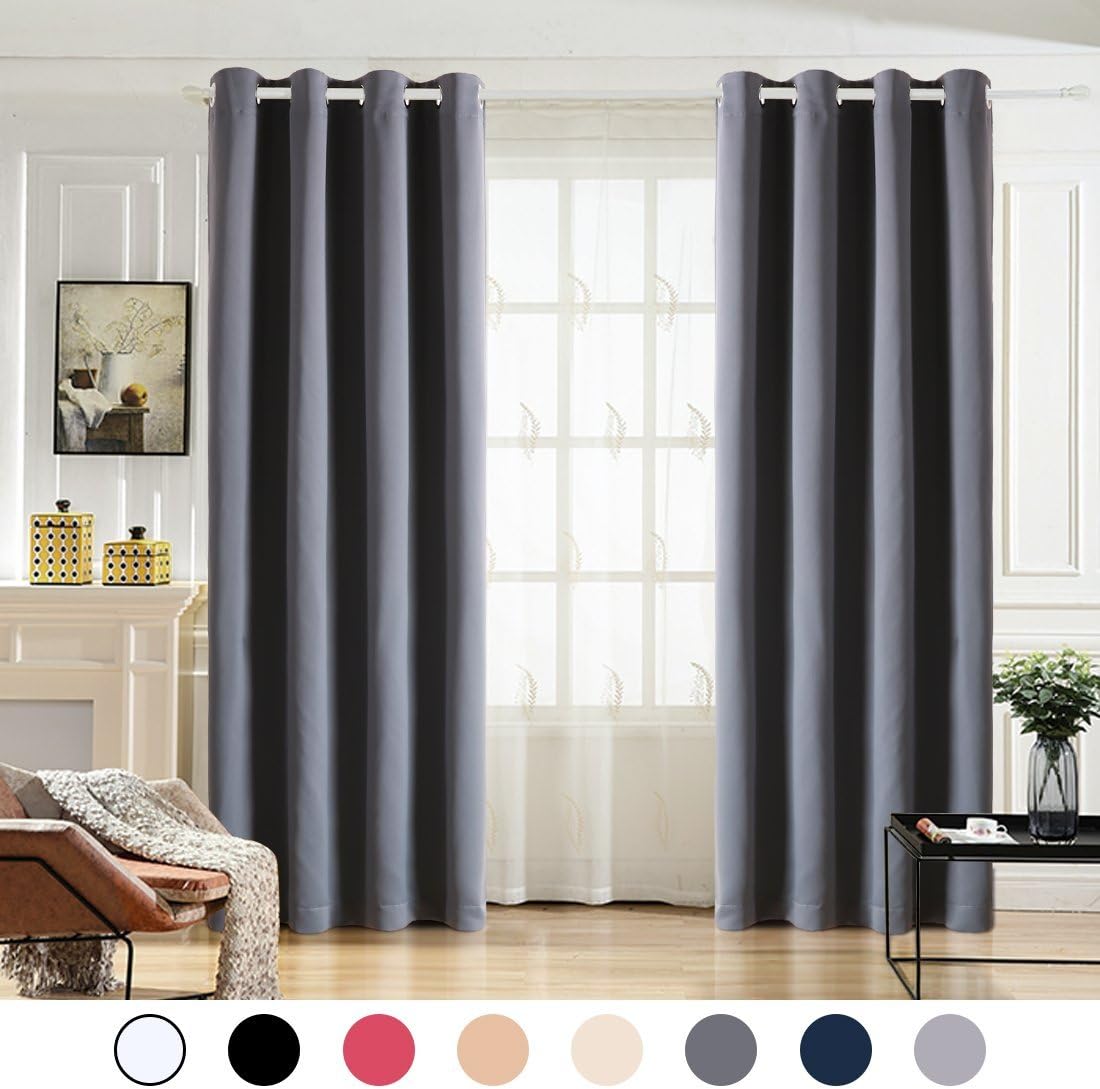 MAEVIS 99% Blackout Curtains 2 Panels for Bedroom Grommet Top,Light Blocking Draperies Room Darkening Thermal Insulated Window Curtain for Living Room（W52xL63 inch,Dark Grey）