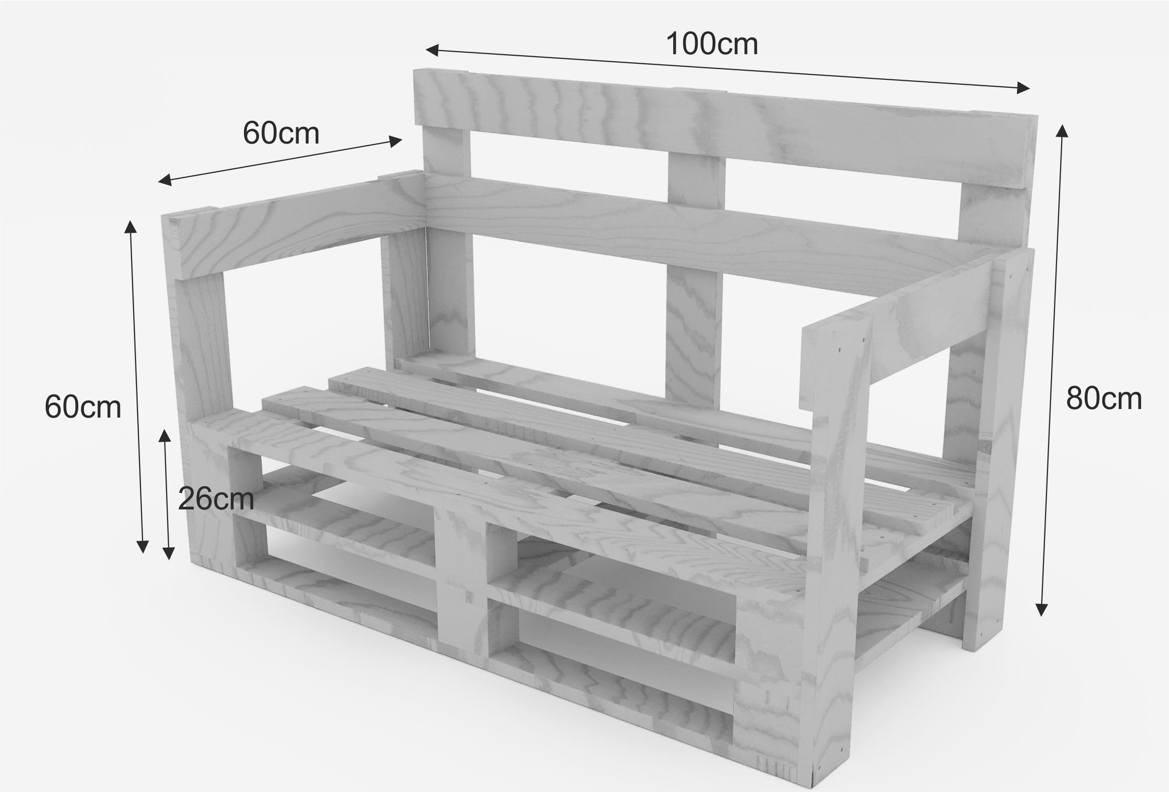Palettenmöbel Mpe Sofa 100 x 60 cm Natur | Europaletten Indoor und Outdoor Lounge Gartenmöbel Holz Gartenmöbel Set Lounge Möbel Terrasse Balkon Loft Stil Paletten
