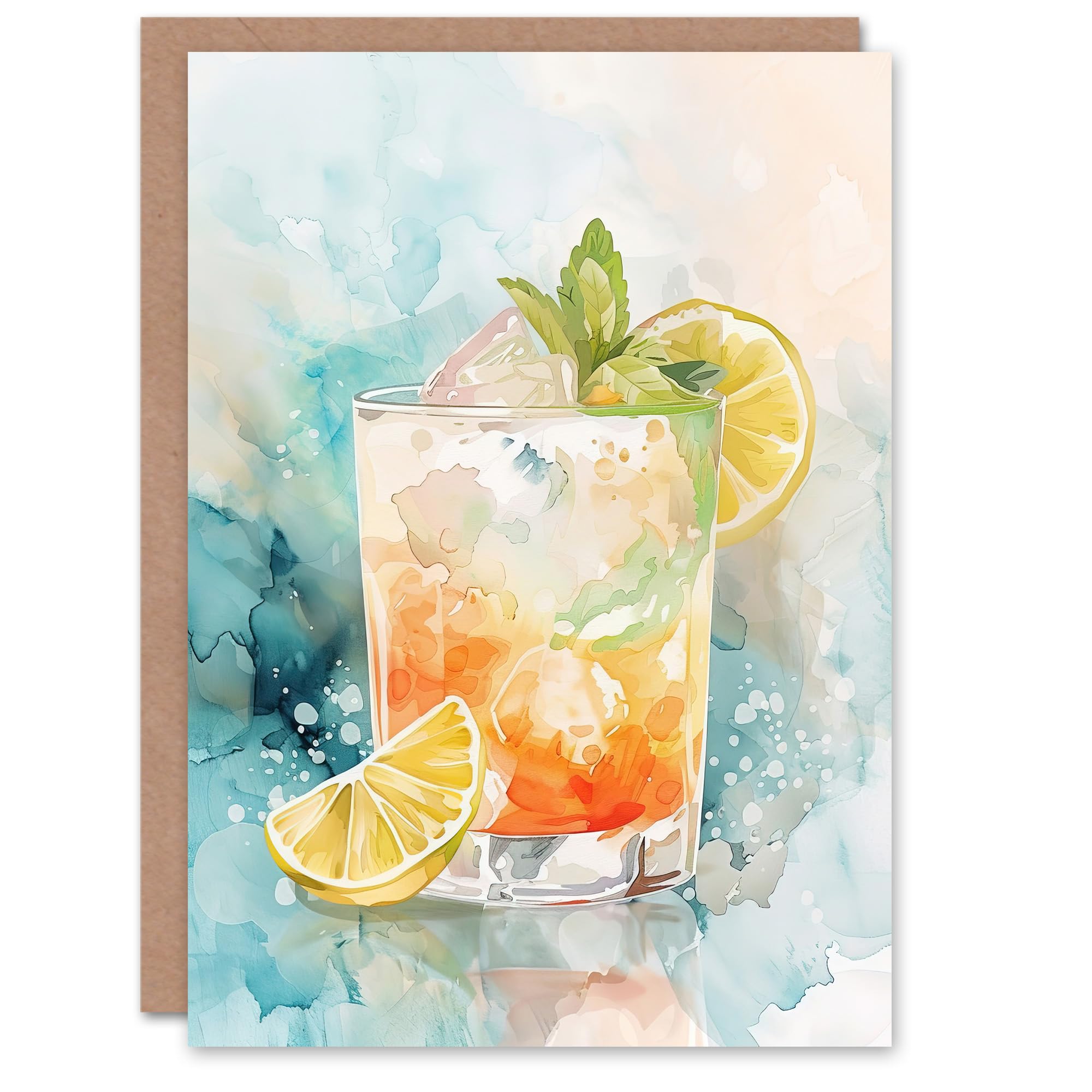 Artery8 Greeting Card Cuba Libre Cocktail Watercolour Tropical Summer Blank For All Him Or Her Art Birthday Card