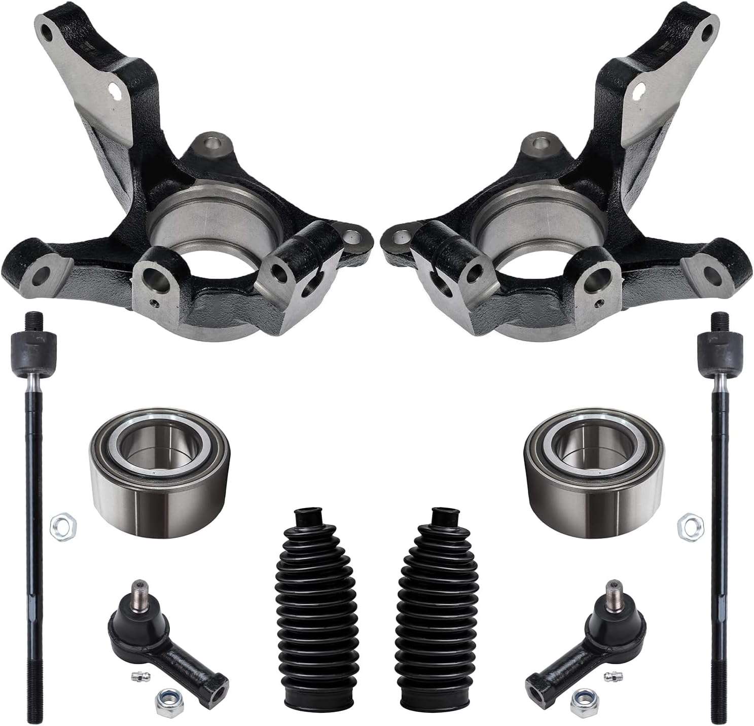 10pc Front Steering Knuckles Wheel Bearings Inner Outer Tie Rods Suspension Kit