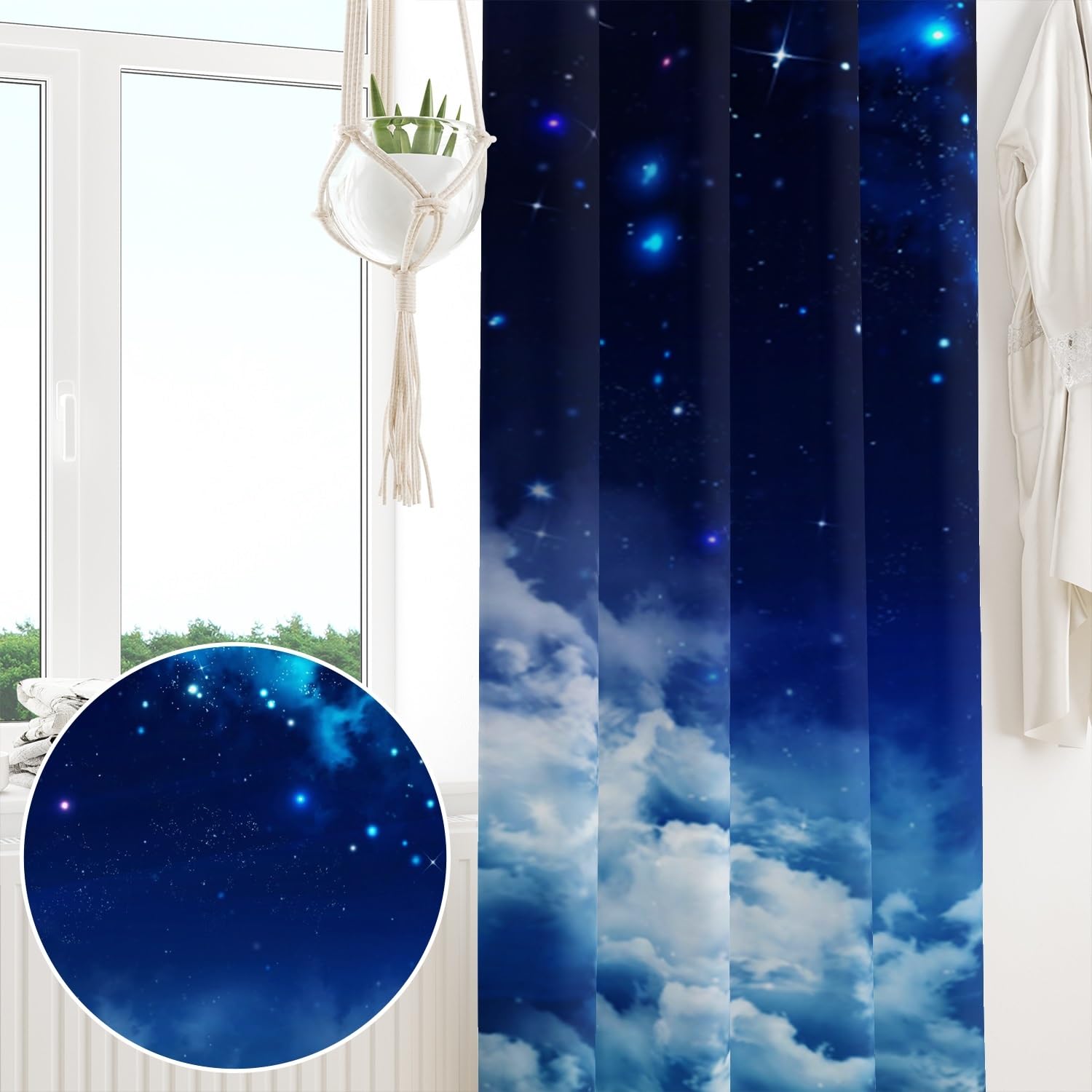 117x138cm Rideau à œillets Galaxy pour Chambre d'enfant Espace Nébuleuse Ciel étoilé Nuage Séparateurs de pièces Rideaux de fenêtre pour Garçons Filles Salle de Jeux Salon,2 Panneau