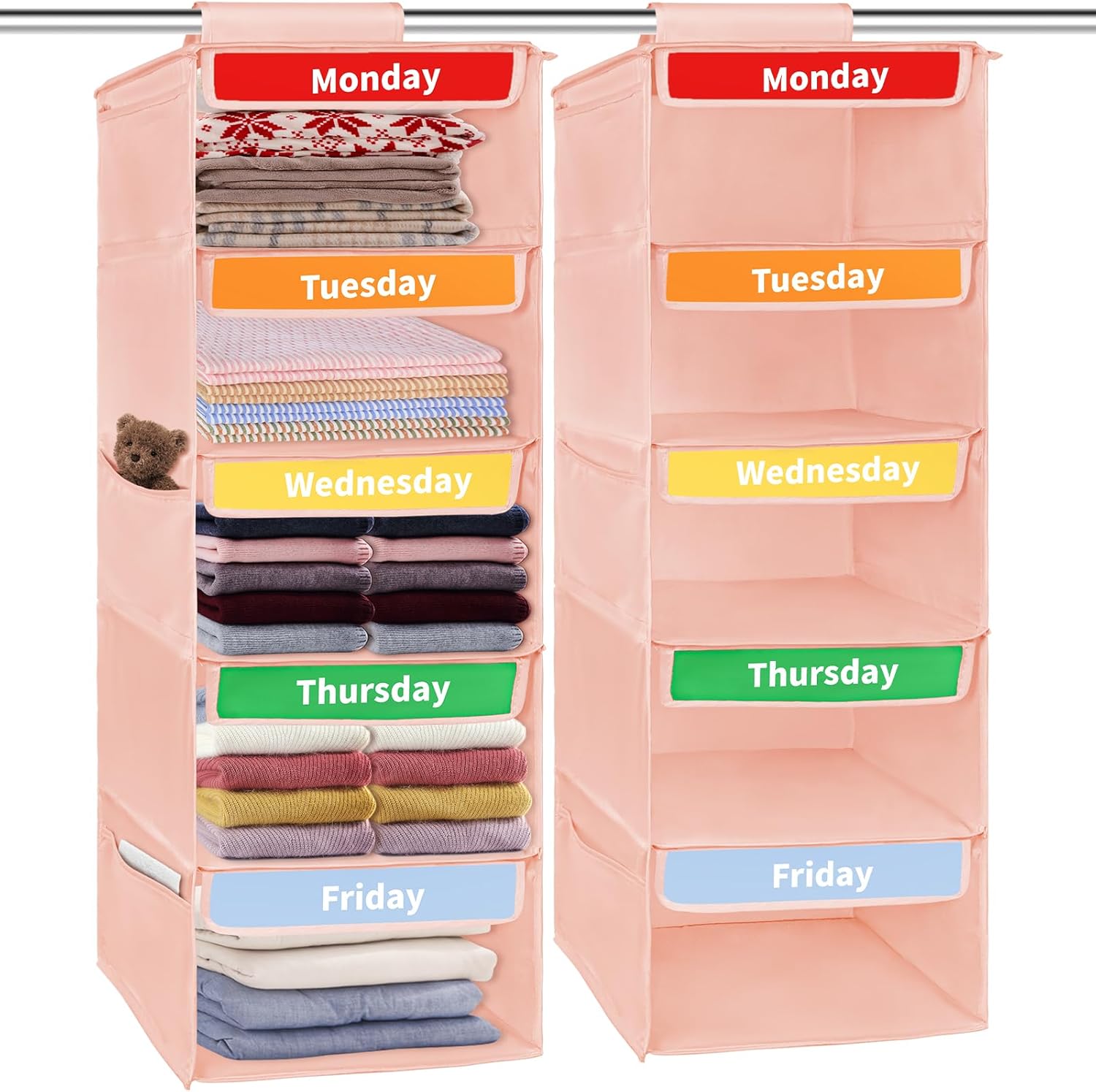 2 Pack Kids Closet Organizer 5 Shelf Storage Pink