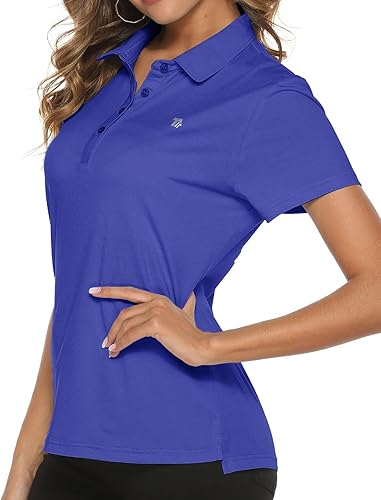 Miniatura 2 de TBMPOY Polo de golf de manga corta para mujer, ligera, absorbe la humedad, cuello de secado rápido, 4 botones