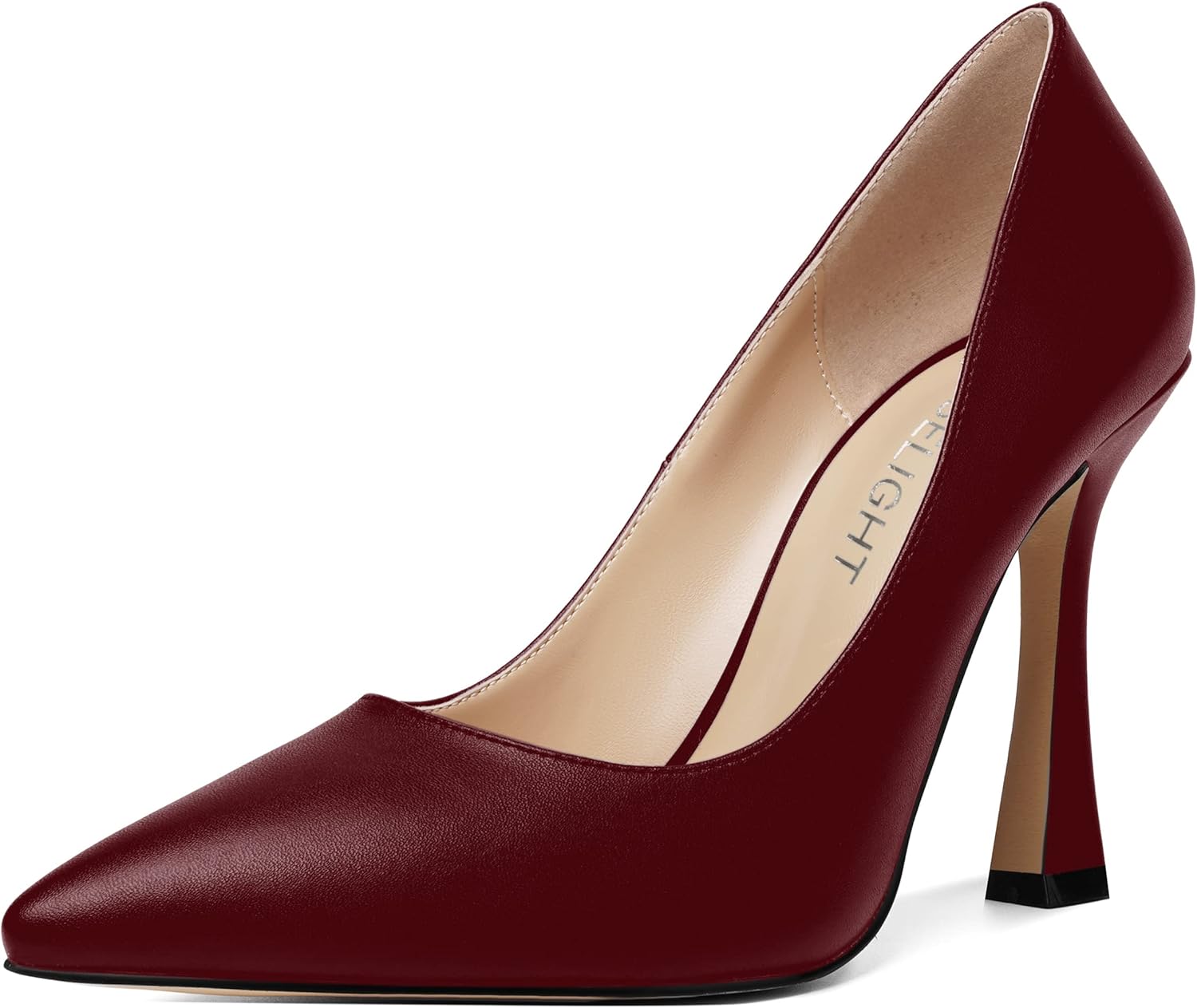 AMBELIGHT Dress High Heel 4 Inch Slip On Elegant Solid Pointed Toe Matte Stiletto Pumps Shoes Burgundy Size 6 - Zapatos for Women