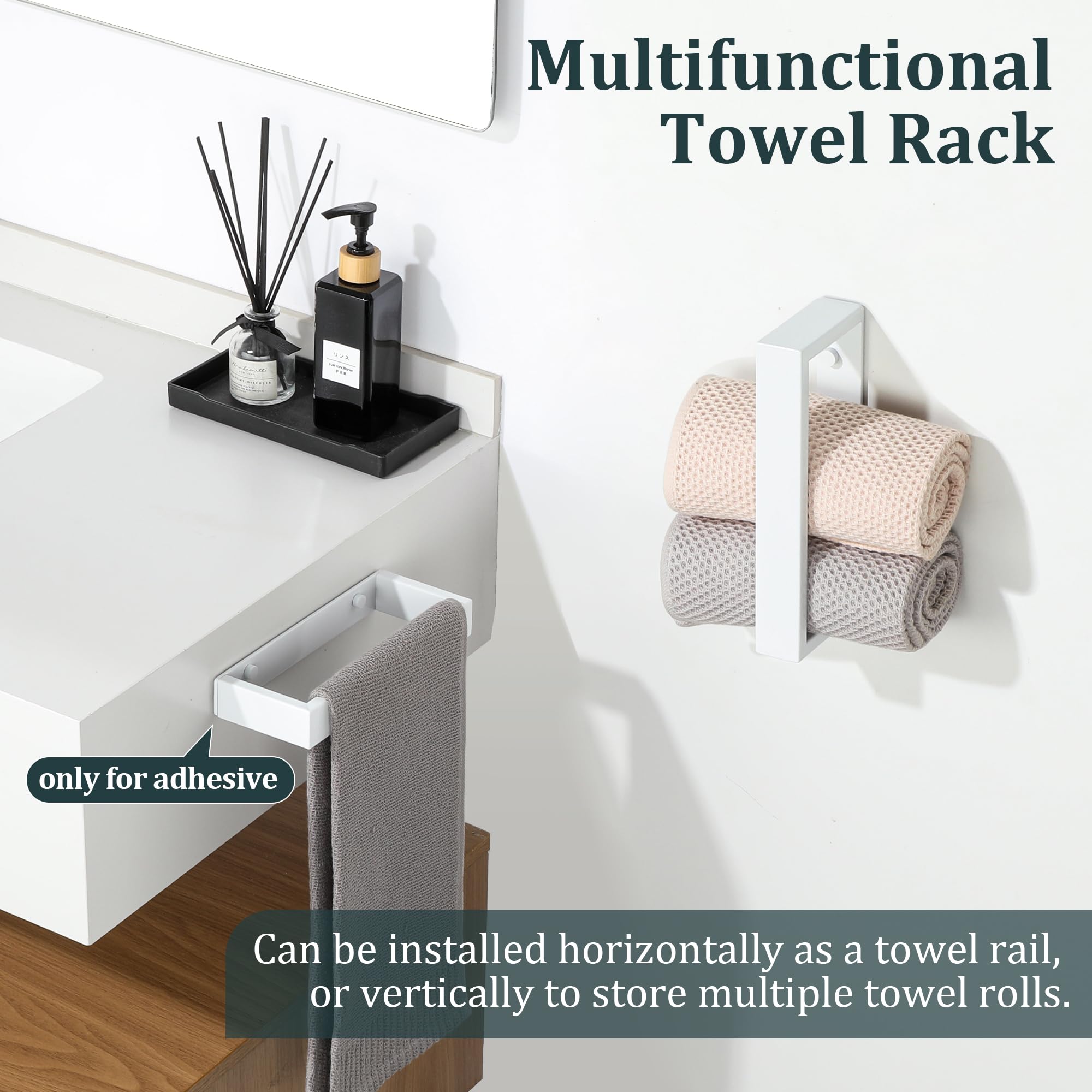 SAYAYO Porta Asciugamani Bagno Bianco Porta Asciugamano Autoadesivo Porta Salviette da Parete 20CM Anello Portasciugamani Bidet Per Bagno Cucina, in Acciaio Inox