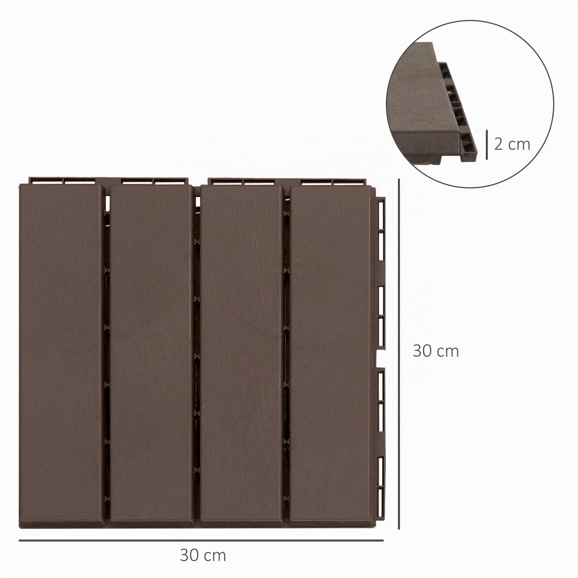 Outsunny Set 9 Mattonelle a Incastro per Terrazzo, Piastrelle per Pavimenti (30x30x2cm) in PP Antiscivolo, Area: 0.81 mq Marrone