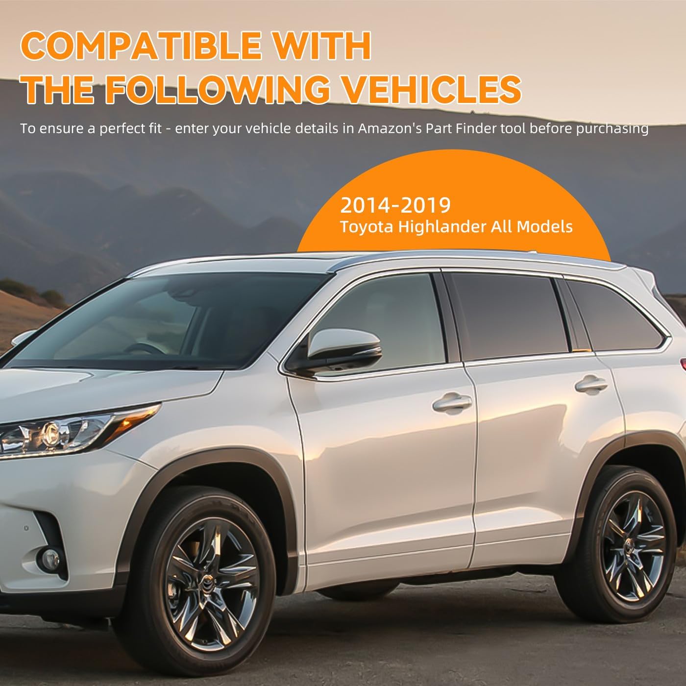 Deal 4-Piece Set Outside Mount Tape On/Clip On Type Smoke Tinted Sun/Rain Guard Vent Window Visors with Chrome Trim Compatible with 2014-2019 Highlander All Models