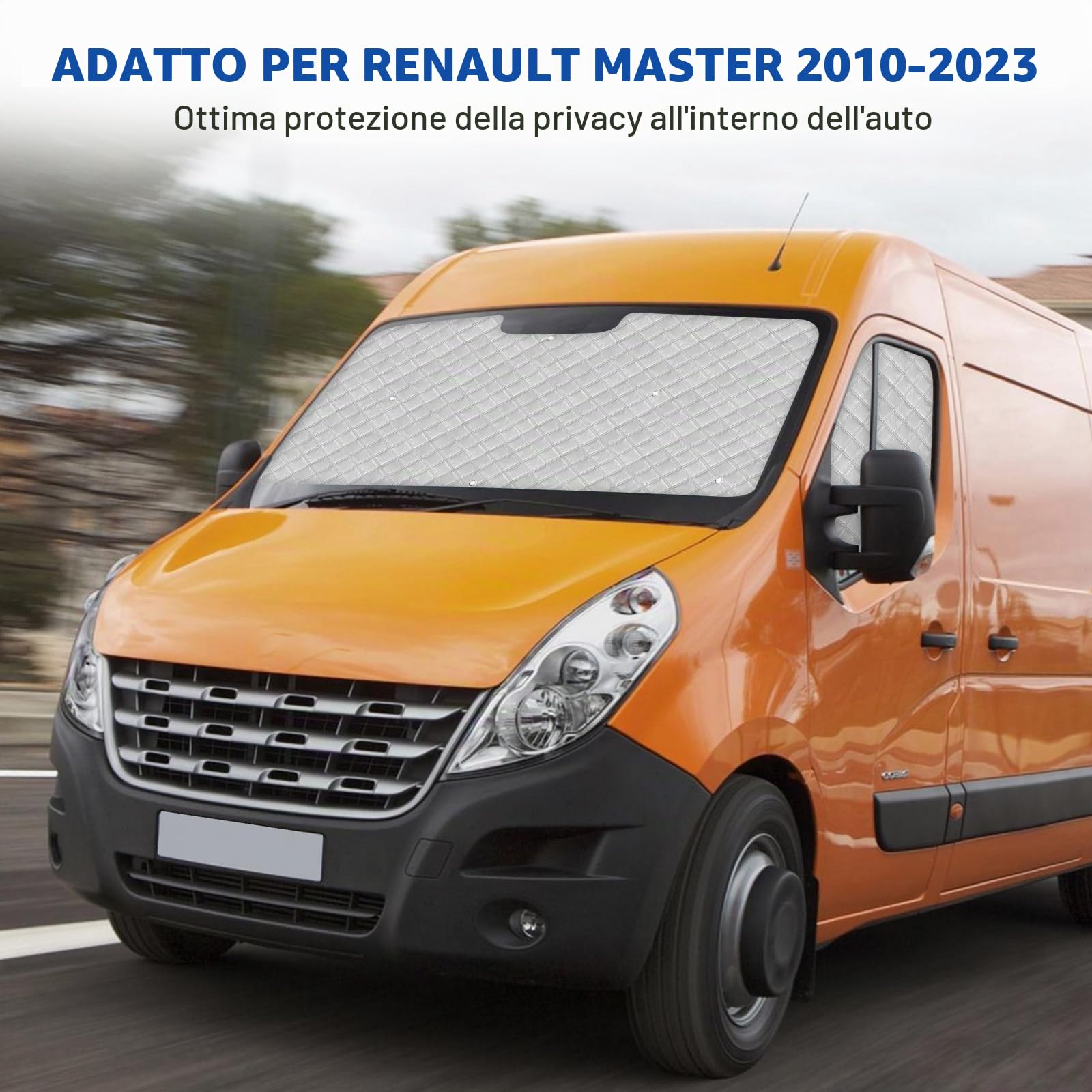 3 Pezzi Tappetino Termico Sostituzione per Renault Master 2010-2023, Sostituzione per Opel Movano 2010-2021, Protezione Solare per Parabrezza Sostituzione per Nissan NV400, Visiere Parasole Pieghevoli