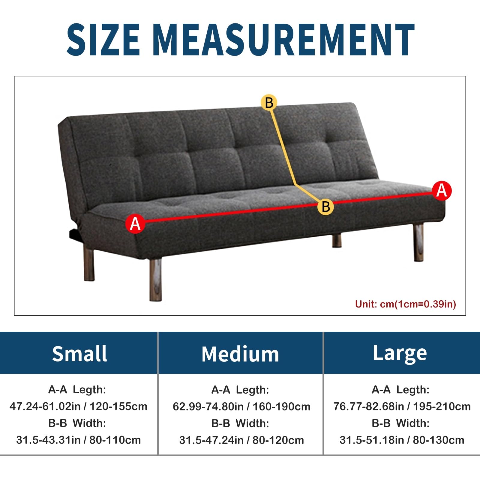 Funda de futón sin reposabrazos, funda de sofá de 3 plazas para sofá cama, sin reposabrazos, tela suave, elegante, fácil de limpiar, perfecta para sala de estar (Perú, talla S)