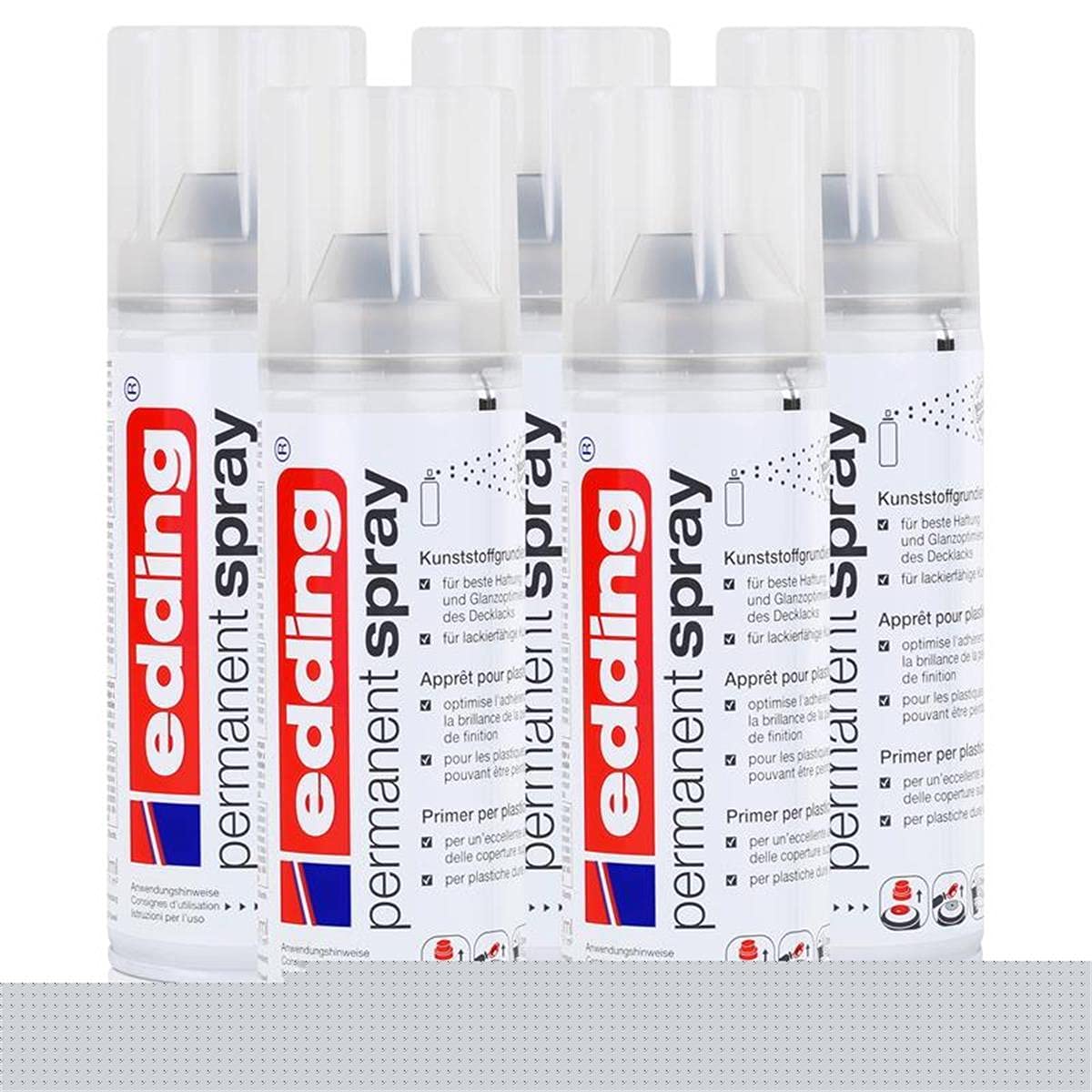 edding Permanent Spray Kunststoffgrundierung 200ml - Gleicht Unebenheiten des Untergrundes aus - Trocken und überlackierbar nach ca. 15 Minuten (5er Pack)