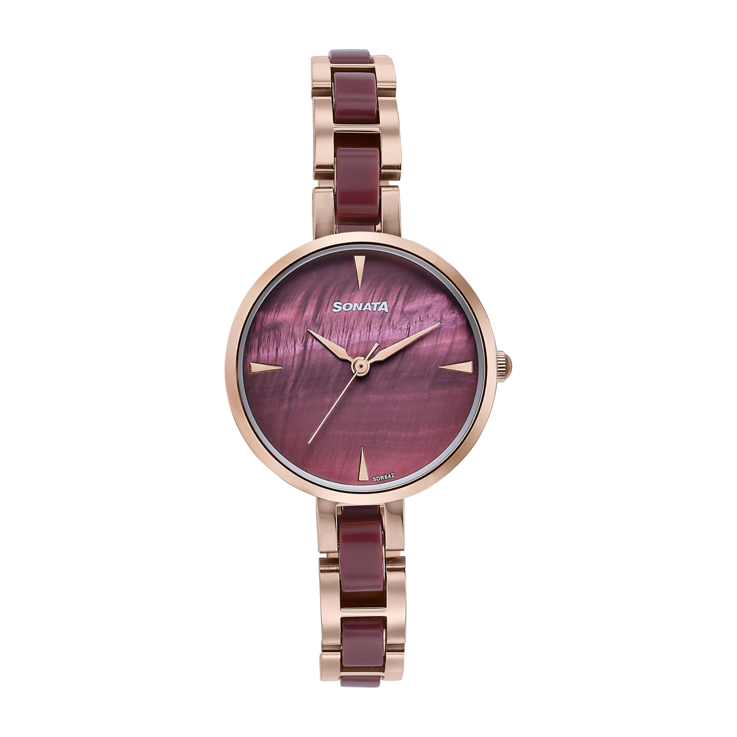 Wedding Edit Quartz Analog Maroon Dial Stainless Steel with Acetate Strap Watch for Women-image-44