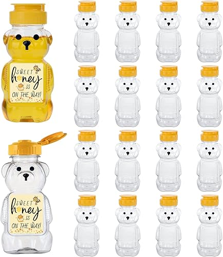 Paquete de 18 frascos de plástico para botellas de miel de oso, recipiente vacío de miel de 5 onzas líquidas con tapa abatible, botellas de jugo