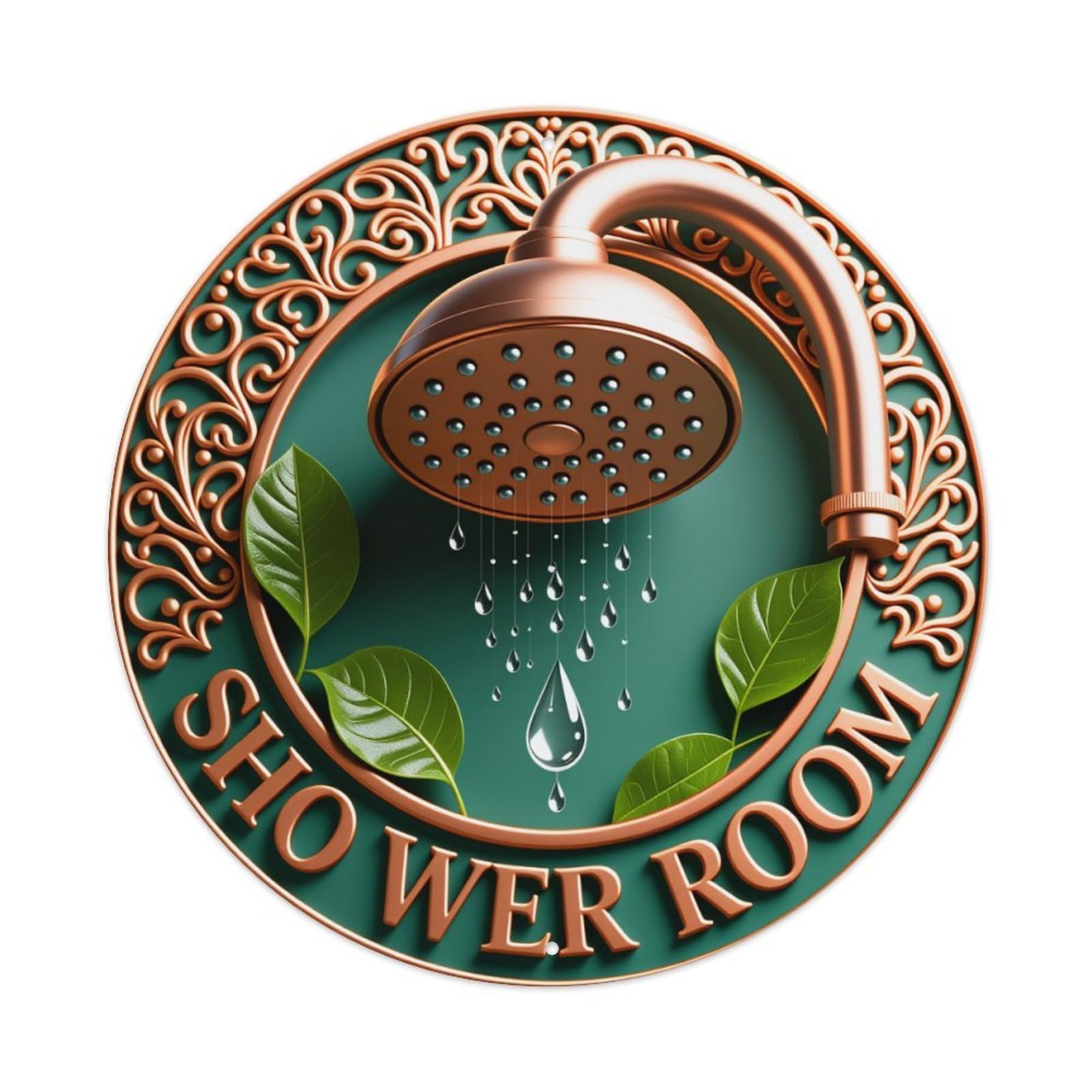Copper Shower Leaves Water Drops Round Tin Sign Vintage Style Metal Sign Home Bar Garden Wall Plaque Decor Metal Poster 8x8 Inch