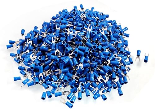 IIVVERR 1000 piezas SV2-4M AWG 16-14 azul pre aislado horquilla terminales conector (1000 piezas SV2-4M AWG 16-14 Conector de terminales de