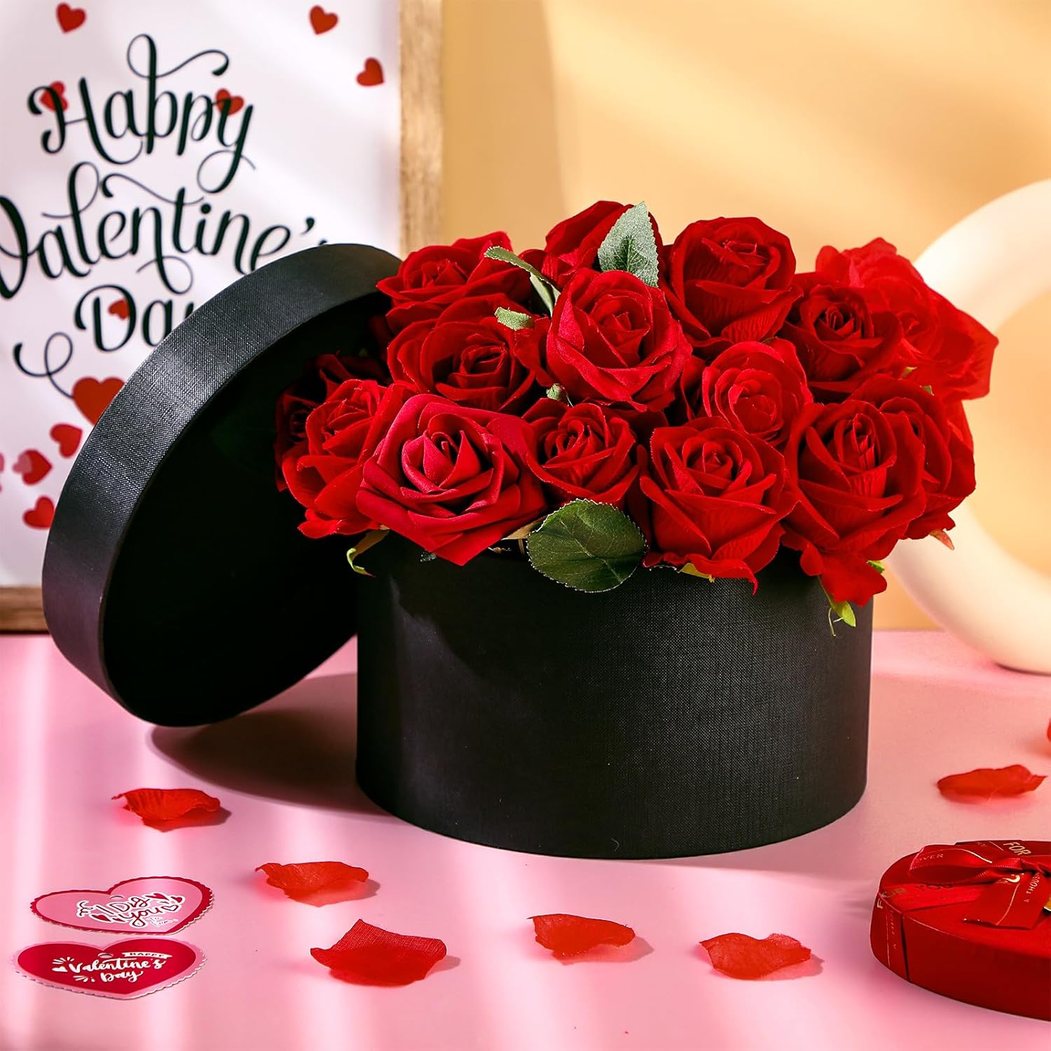 Nuenen Round Gift Box with Lid & Floral Foam Set, Black, 2 pcs, Gift Boxes for Flowers for Mother's Day Bridesmaid Wedding Baby Showers - Image 4