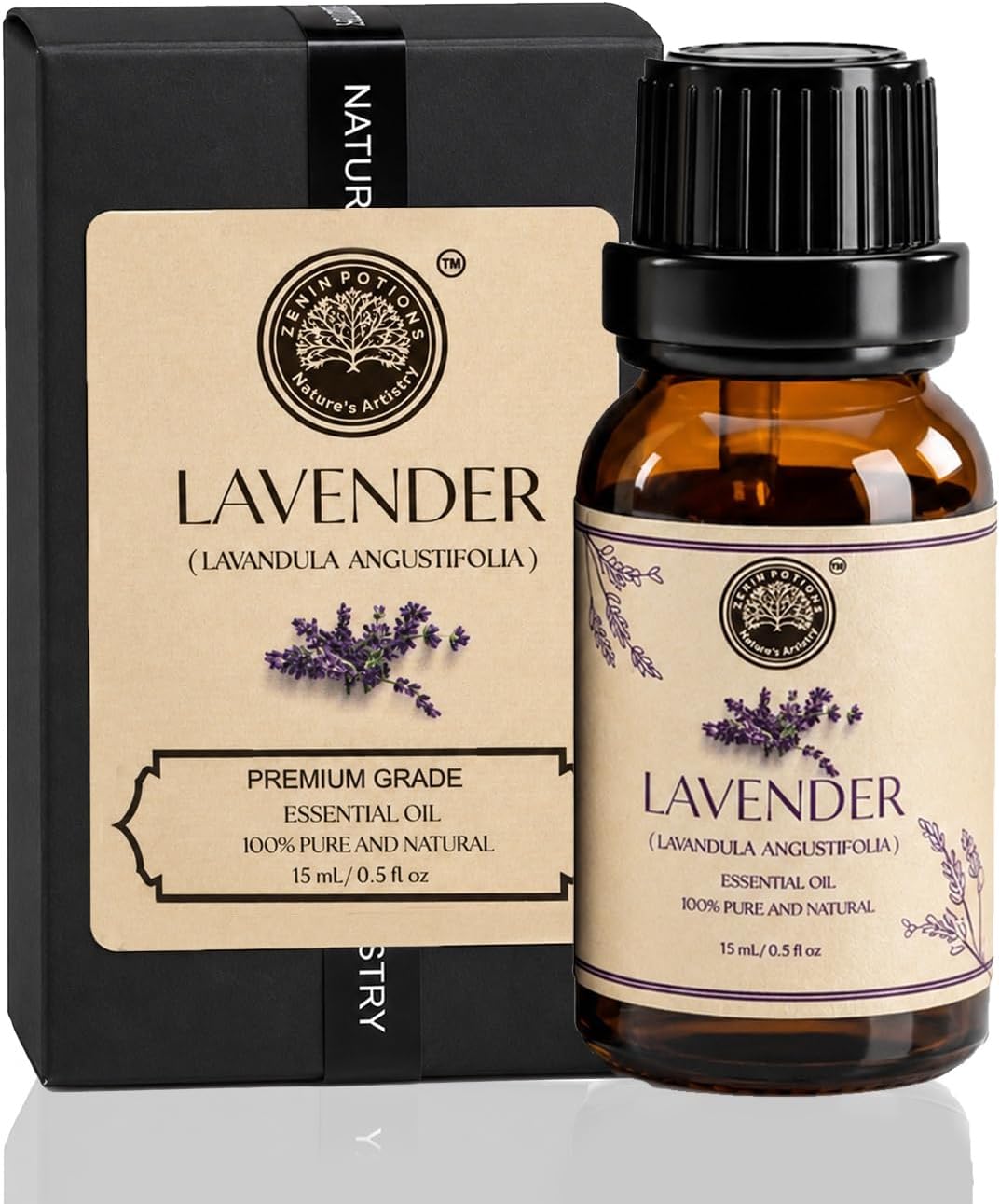 Lavender Essential Oil 0.5 Fl Oz (15ml) – 100% Pure & Natural Lavender Oil for Diffuser, Aromatherapy, Soap Making, Candle Making & DIY Projects – Undiluted with Glass Dropper – Zenin Potions