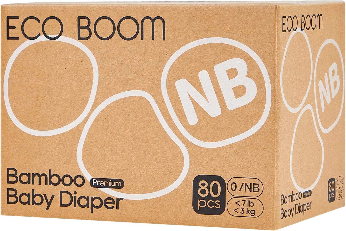 ECO BOOM Preemie Diapers, Viscose from Bamboo Diapers, Natural Soft Disposable Nappies for Infant, Size 0 Suitable for up to 7 lbs (Newborn - 80 Count)