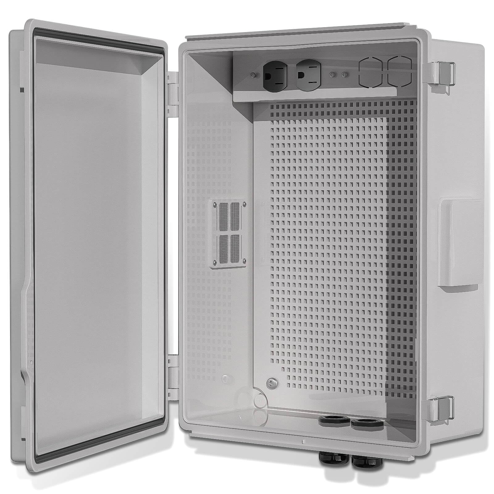 Outdoor ABS Electrical Enclosure Box – IP67 Weatherproof Junction Box With Mounting Plate, Stainless Steel Latch & Grey Hinged Cover (11.8" X 7.9" X 5.1")