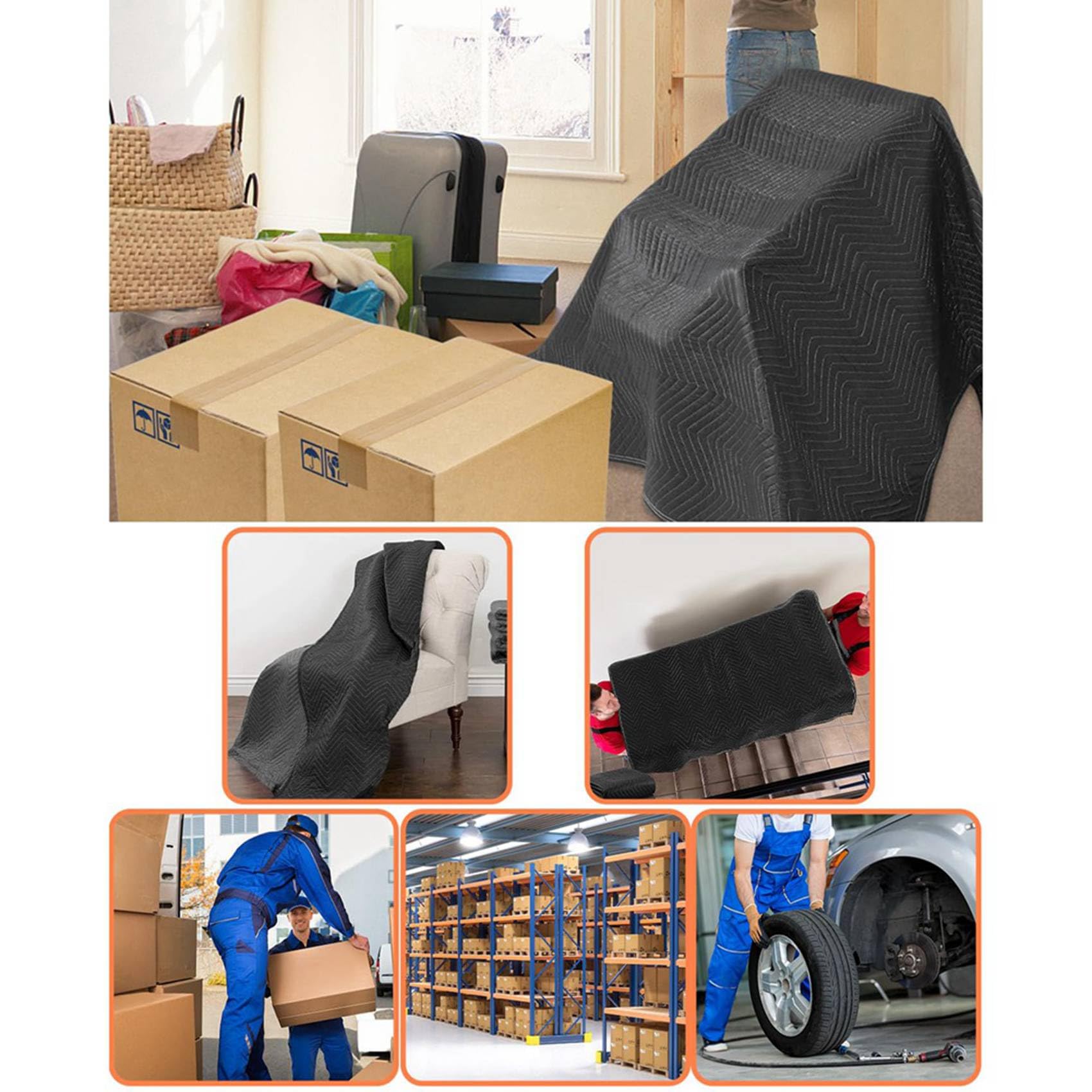 8 Coperte per Traslochi 40X72 Pollici Coperte da Imballaggio Resistenti per Traslochi, Spedizioni, Mobili, Avvolgimento per Mobili-Nero