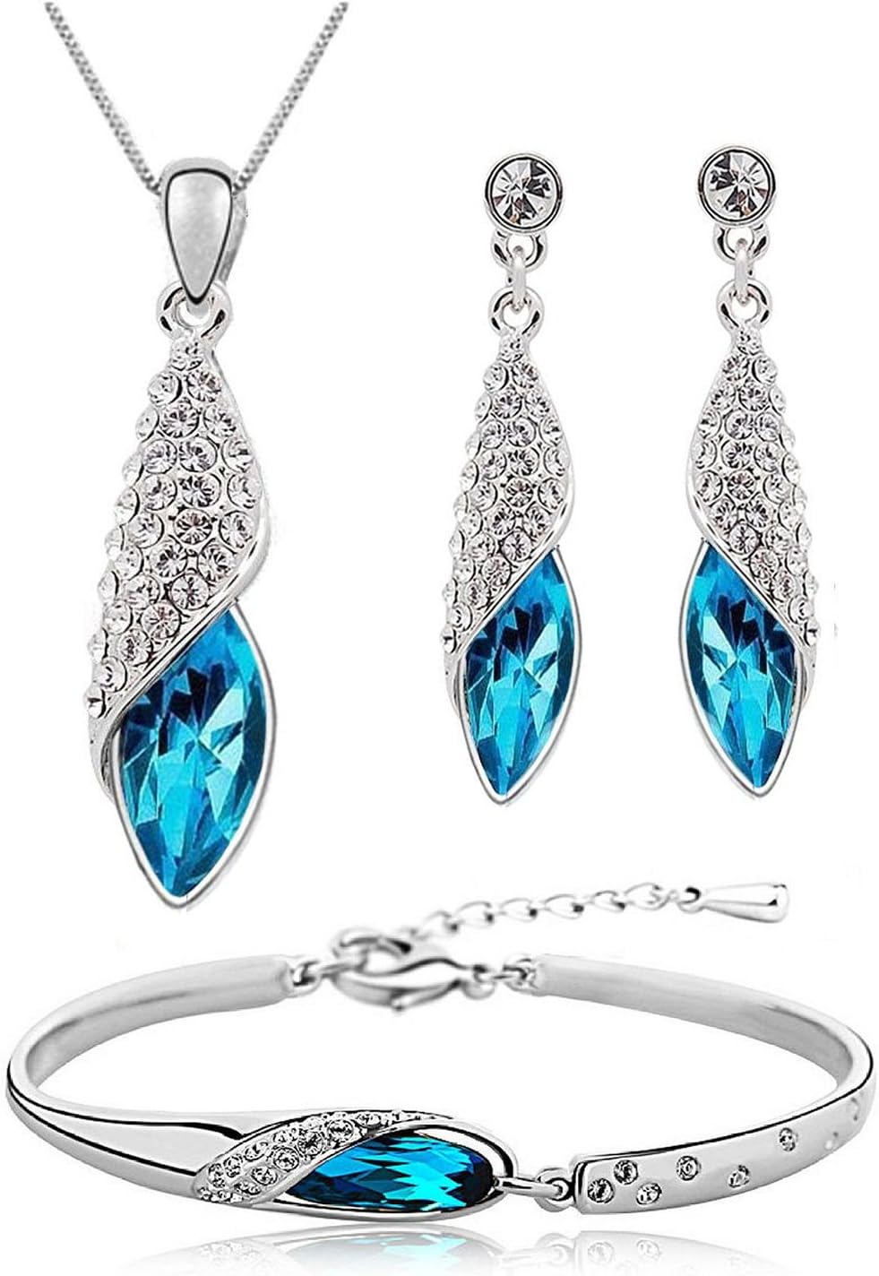 Shining Diva Fashion Blue Crystal Pendant Necklace Jewellery Set With Earrings and Bracelet For Girls and Women