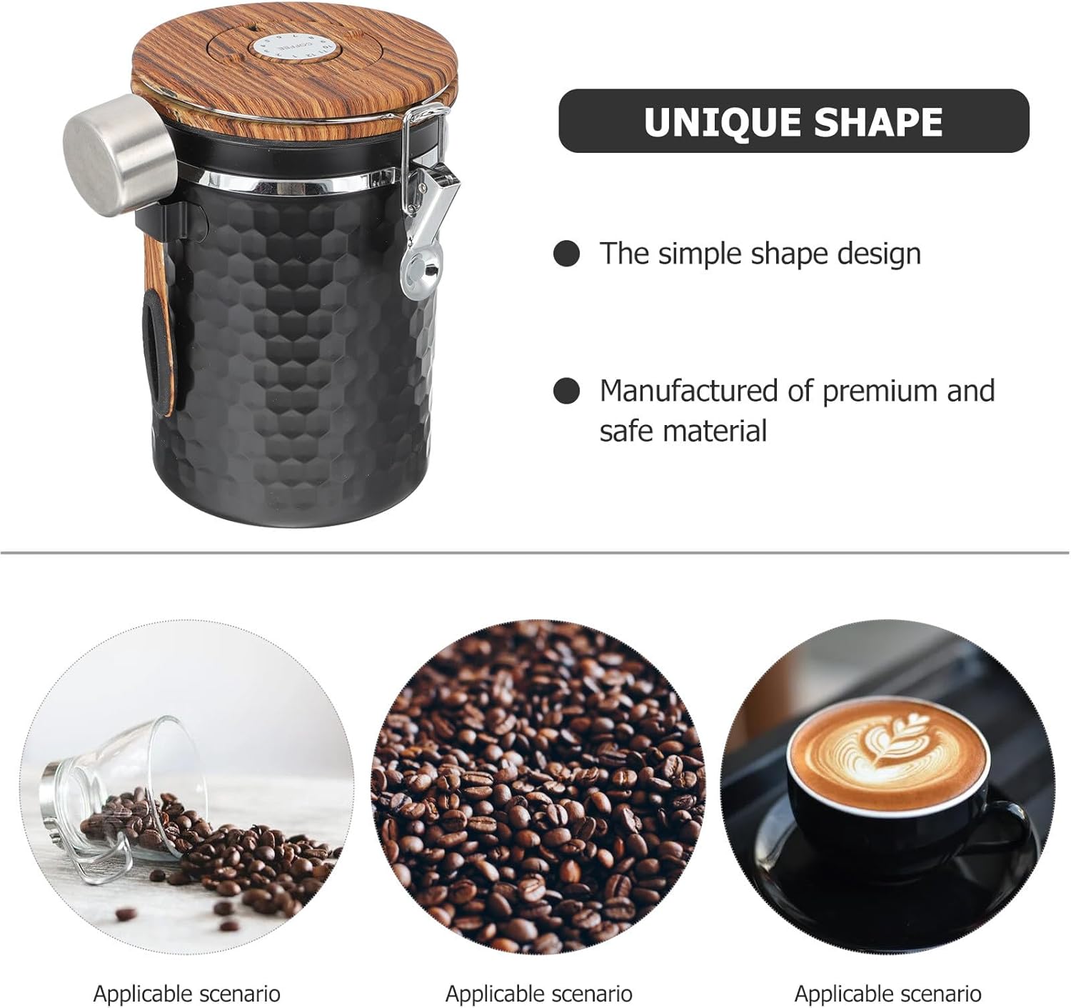 Airtight Stainless Steel Coffee Canister with Sealed Lid and Spoon for Dried Food Storage Space-saving Container for Coffee Beans Tea Nuts Bulk Foods Black Finish