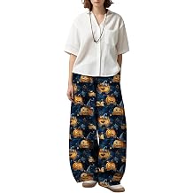 Womens Tie Dye Wide Leg Pants Bohemian Blue White Artistic Print Loose Fit Fall Lightweight Lantern Trousers