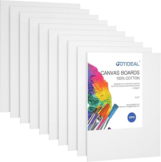 GOTIDEAL Canvas Boards, 8x10 inch Set of 10,Gesso Primed White Blank Canvases for Painting - 100% Cotton Art Supplies Canvas Panel for Acrylic Paint, Pouring, Oil Paint, Watercolor, Gouache